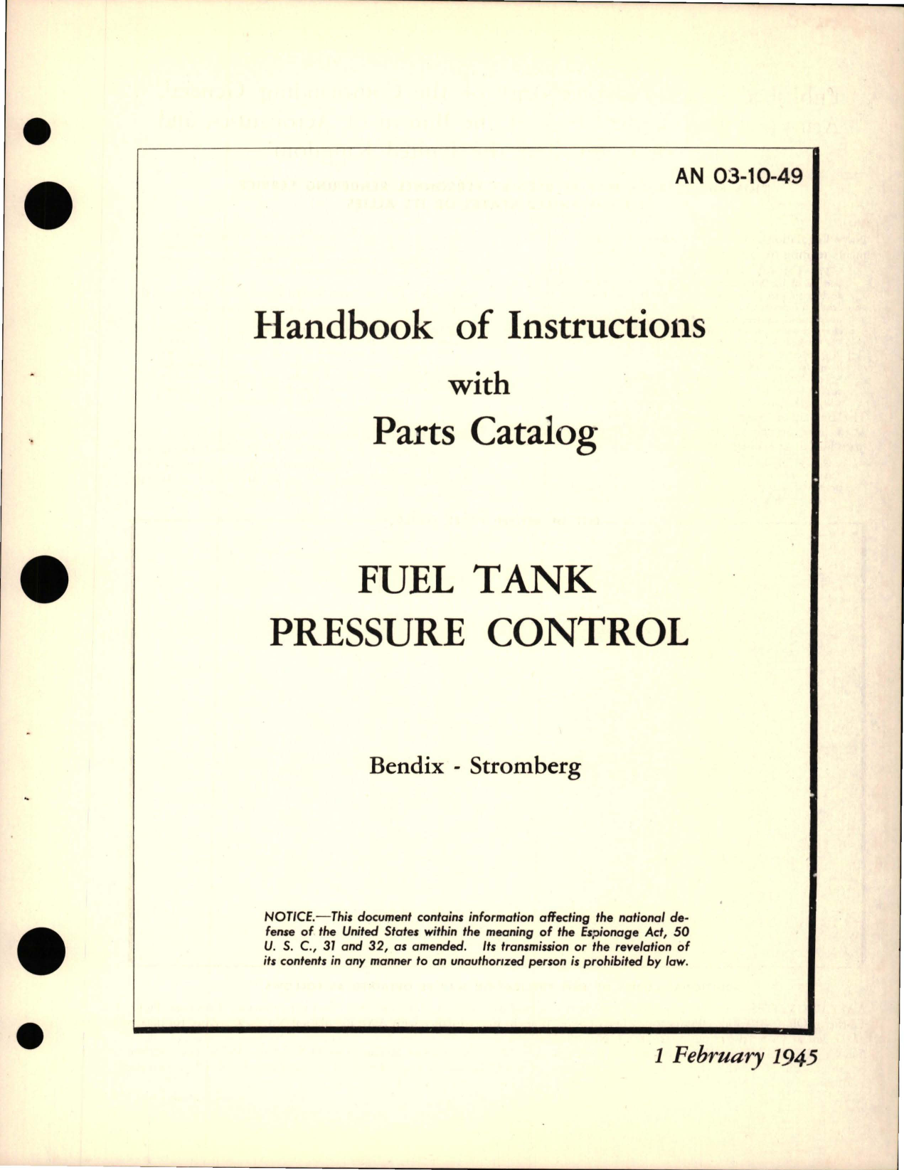Sample page 1 from AirCorps Library document: Instructions with Parts Catalog for Fuel Tank Pressure Control