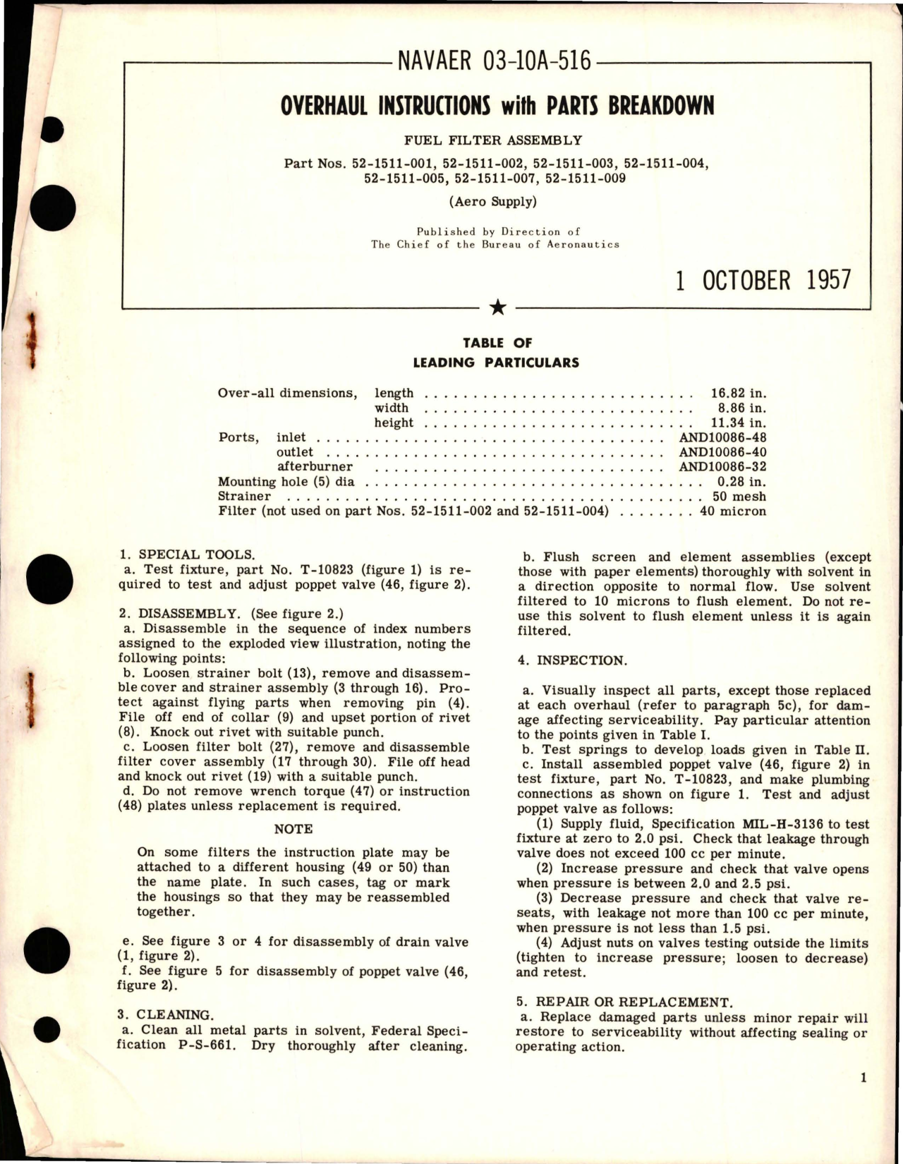 Sample page 1 from AirCorps Library document: Overhaul Instructions with Parts Breakdown for Fuel Filter Assembly