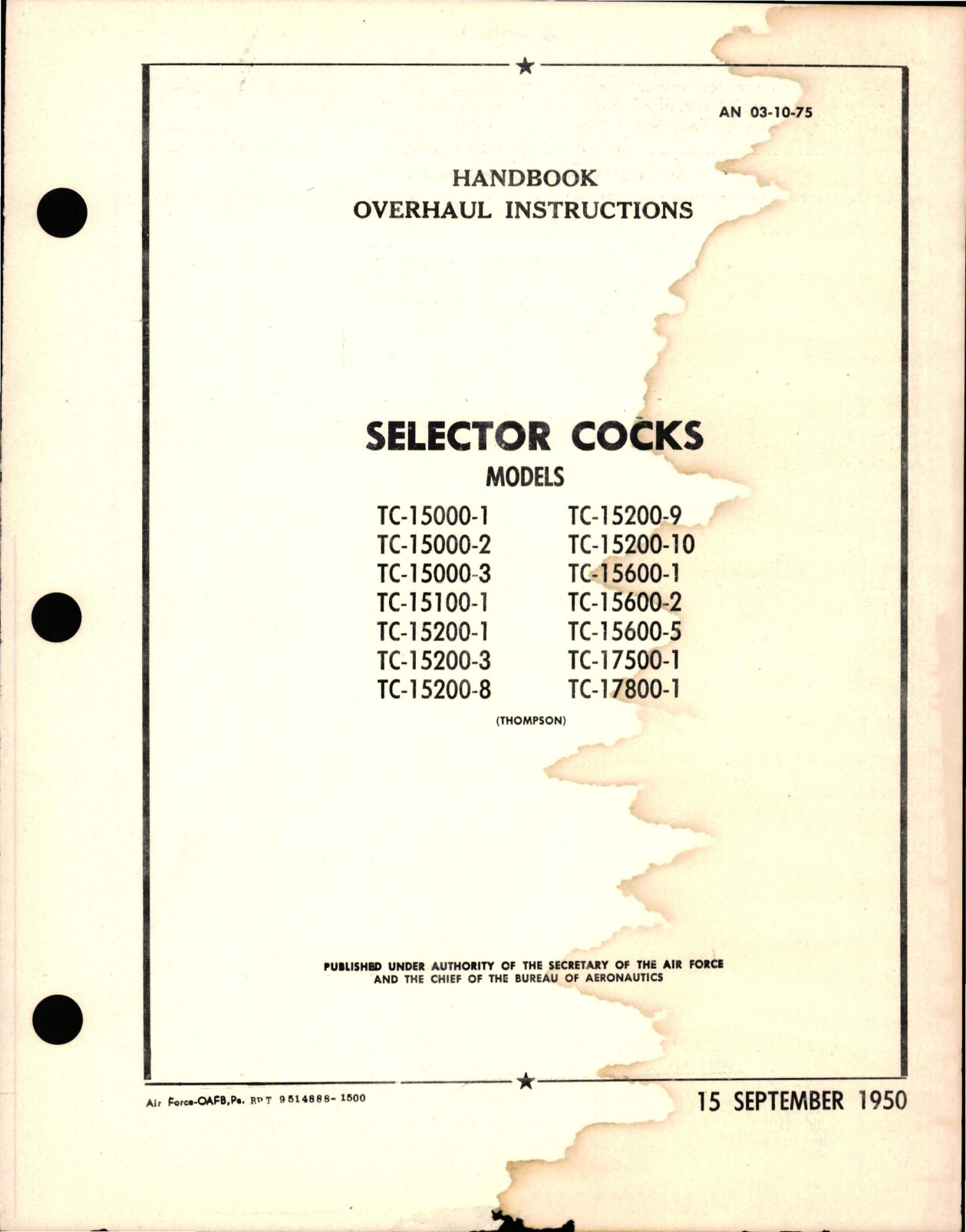 Sample page 1 from AirCorps Library document: Overhaul Instructions for Selector Cocks 