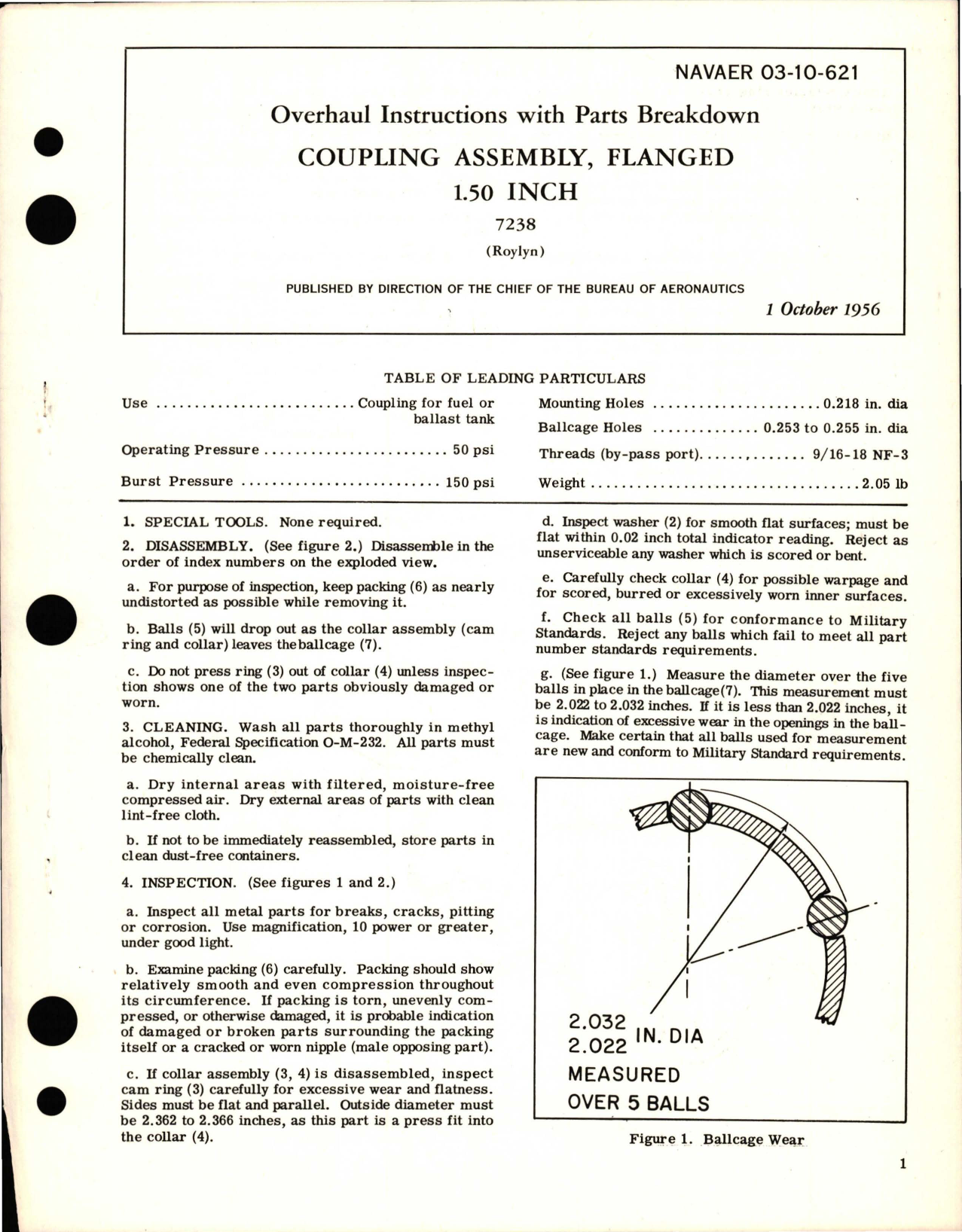 Sample page 1 from AirCorps Library document: Overhaul Instructions with Parts for Flanged Coupling Assembly - 1.5 Inch - 7238