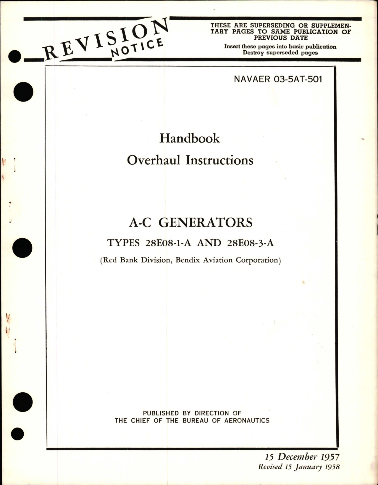 Sample page 1 from AirCorps Library document: Overhaul Instructions for A-C Generators for Types 28E08-1-A and 28E08-3-A