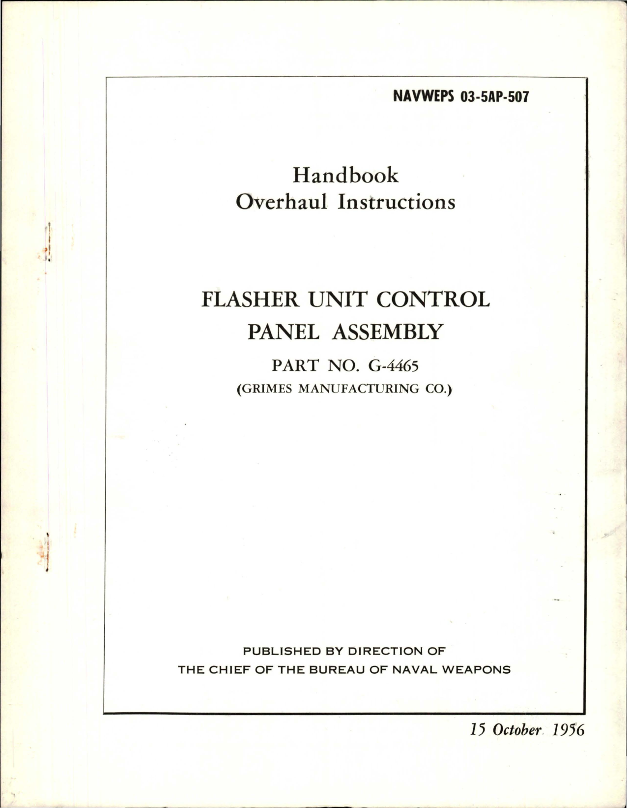 Sample page 1 from AirCorps Library document: Overhaul Instructions for Flasher Unit Control Panel Assembly - Part G-4465