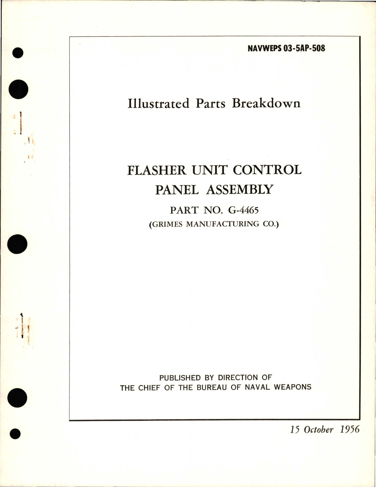 Sample page 1 from AirCorps Library document: Illustrated Parts Breakdown for Flasher Unit Control Panel Assembly - Part G-4465
