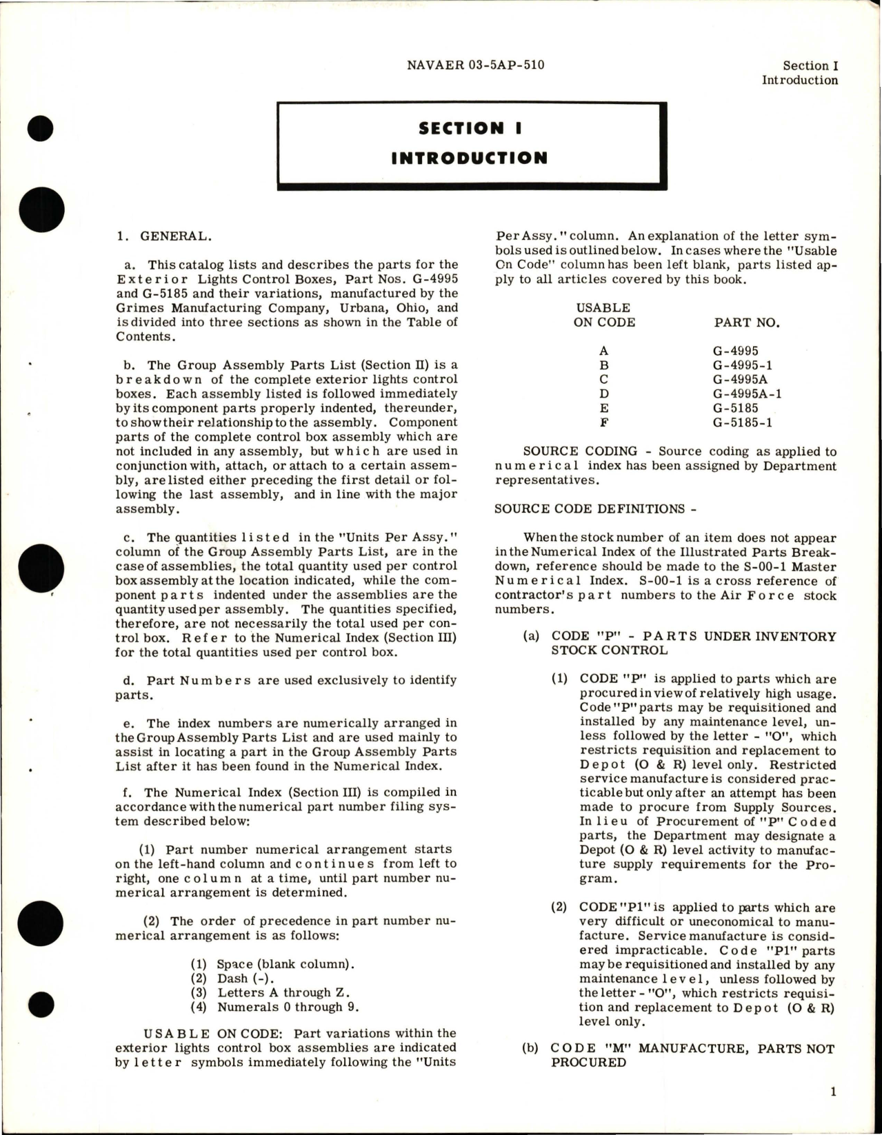Sample page 5 from AirCorps Library document: Illustrated Parts Breakdown for Exterior Lights Control Box - Parts G-4995, G-4995-1, G-4995A, G-4995A-1, G-5185, and G-5185-1