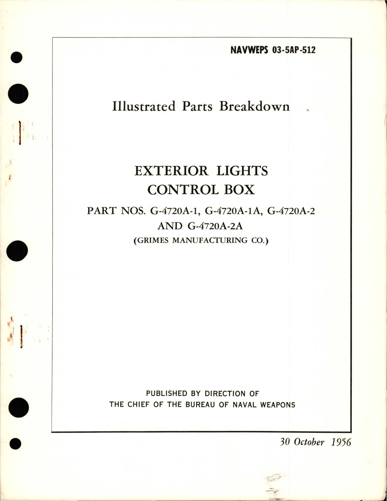Sample page 1 from AirCorps Library document: Illustrated Parts Breakdown for Exterior Lights Control Box, Parts G-4720A-1, G-4720A-1A, G-4720A-2, and G-4720A-2A