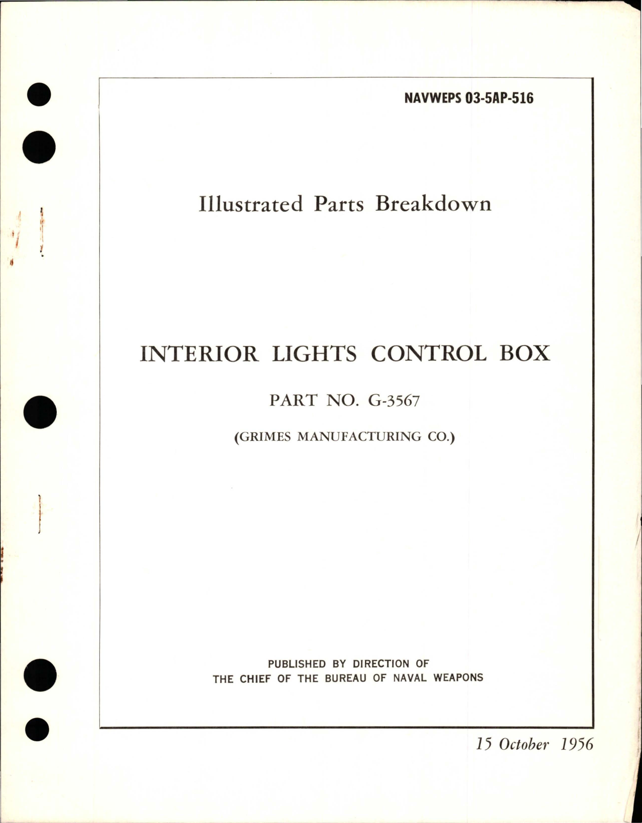 Sample page 1 from AirCorps Library document: Illustrated Parts Breakdown for Interior Lights Control Box - Part G-3567