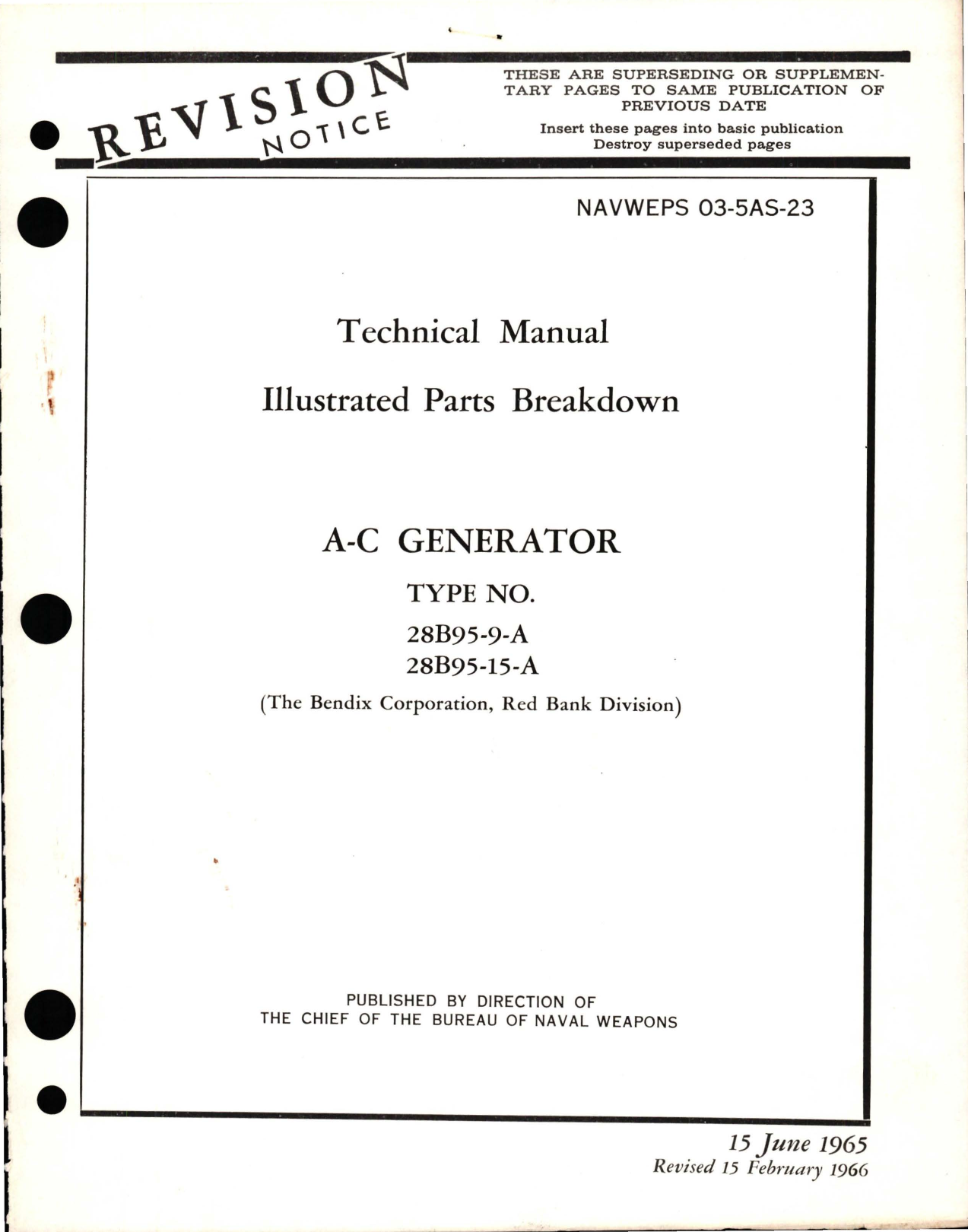 Sample page 1 from AirCorps Library document: Illustrated Parts Breakdown for A-C Generator - Types 28B95-9-A and 28B95-15-A 