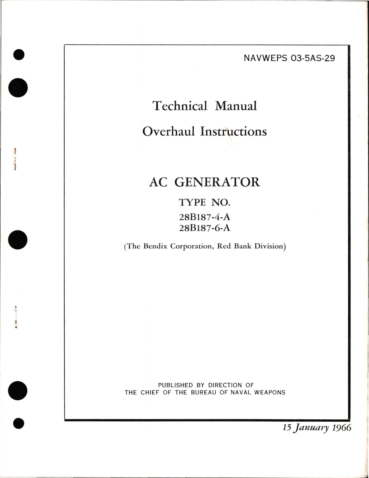 Sample page 1 from AirCorps Library document: Overhaul Instructions for AC Generator - Types 28B187-4-A and 28B187-6-A