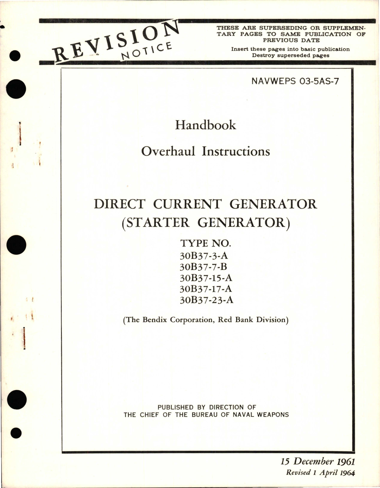 Sample page 1 from AirCorps Library document: Overhaul Instructions for Direct Current Generator (Starter Generator) 