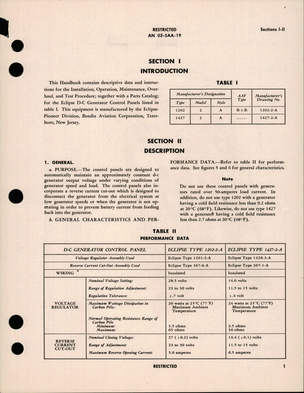 Sample page 5 from AirCorps Library document: Operation, Service & Overhaul Instructions with Parts Catalog for DC Generator Control Panels -Types B-1-B, 1202, 1427