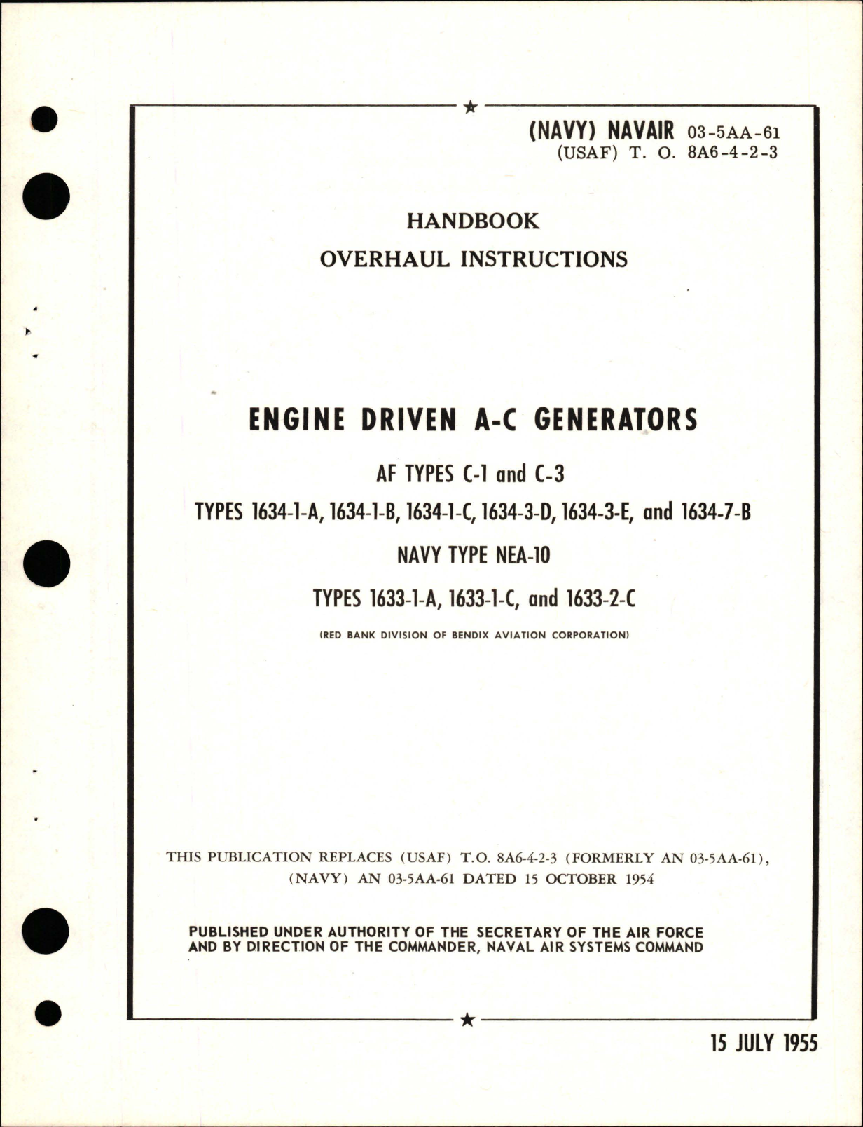 Sample page 1 from AirCorps Library document: Overhaul Instructions for Engine Driven A-C Generators