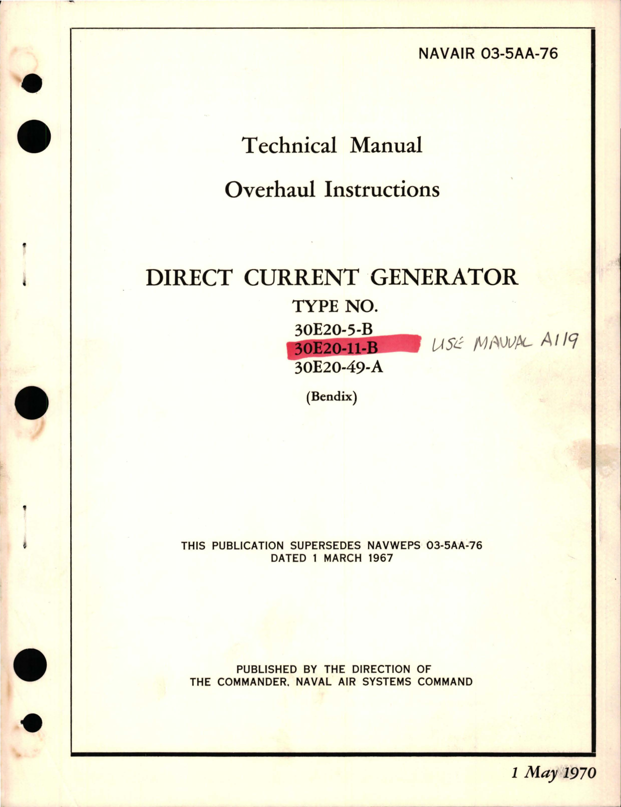 Sample page 1 from AirCorps Library document: Overhaul Instructions for Direct Current Generator - Types 30E20-5-B, 30E20-11-B, 30E20-49-A