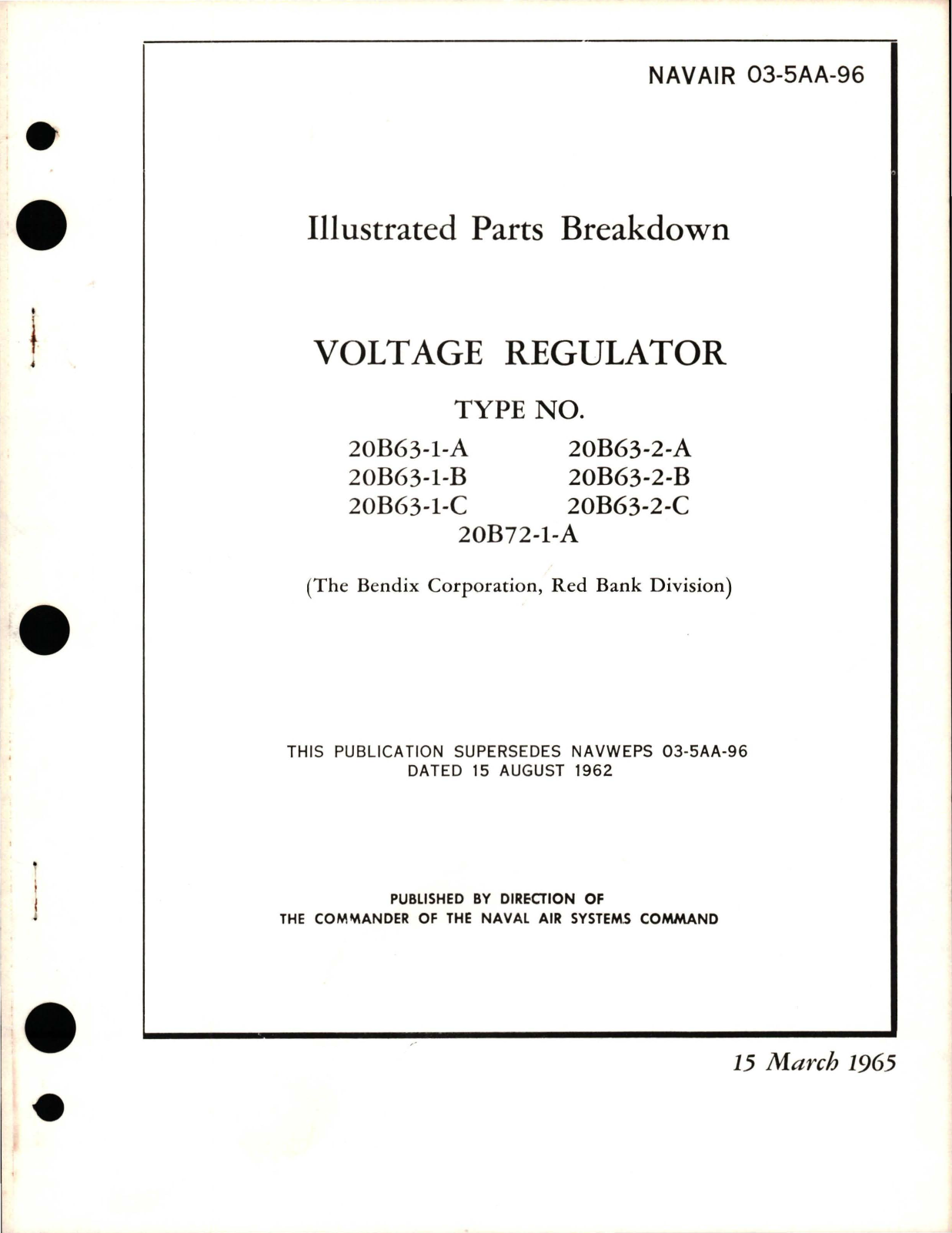 Sample page 1 from AirCorps Library document: Illustrated Parts Breakdown for Voltage Regulator - Types 20B63-1-A. 20B63-1-B, 20B63-1-C, 20B63-2-A, 20B63-2-B, 20B63-2-C, 20B72-1-A 