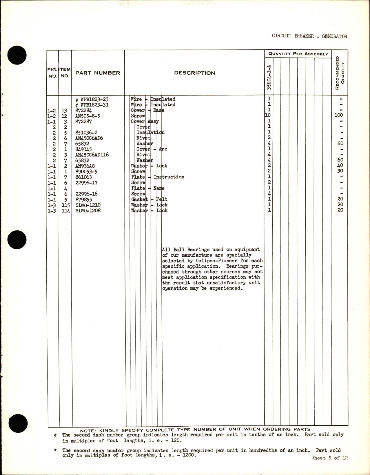 Sample page 5 from AirCorps Library document: Service Parts List for Circuit Breaker Generator - 35E04-1-4