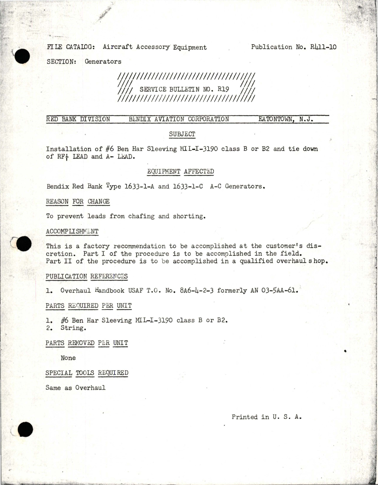 Sample page 1 from AirCorps Library document: Installation of No. 6 Ben Har Sleeving MIL-I-3190 Class B or B2 & Tie Down of RF Lead & A- Lead