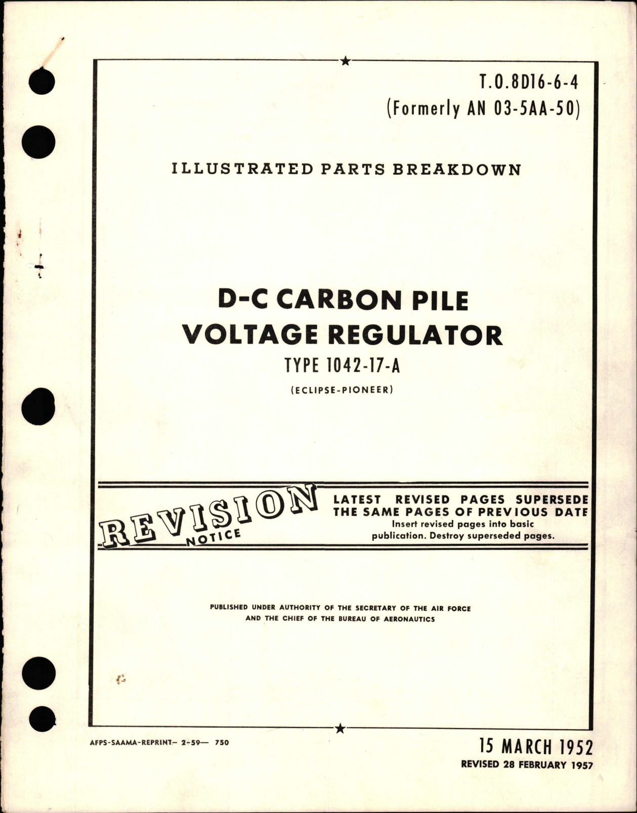 Sample page 1 from AirCorps Library document: D-C Carbon Pile Voltage Regulator - Type 1042-17-A