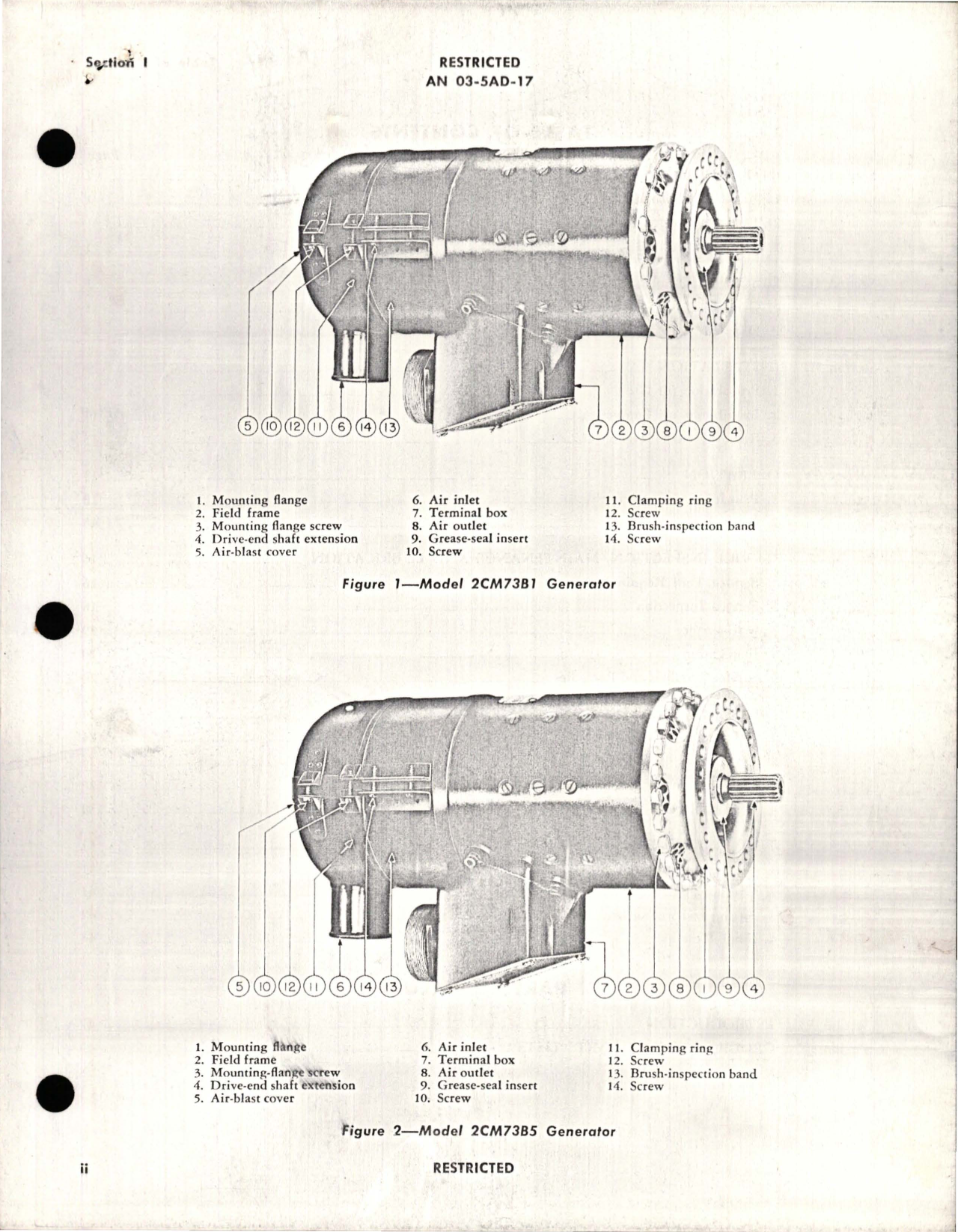 Sample page 5 from AirCorps Library document: Operation, Service and Overhaul Instructions with Parts Catalog for Aircraft Generators - Models 2CM73B1 and 2CM73B5 
