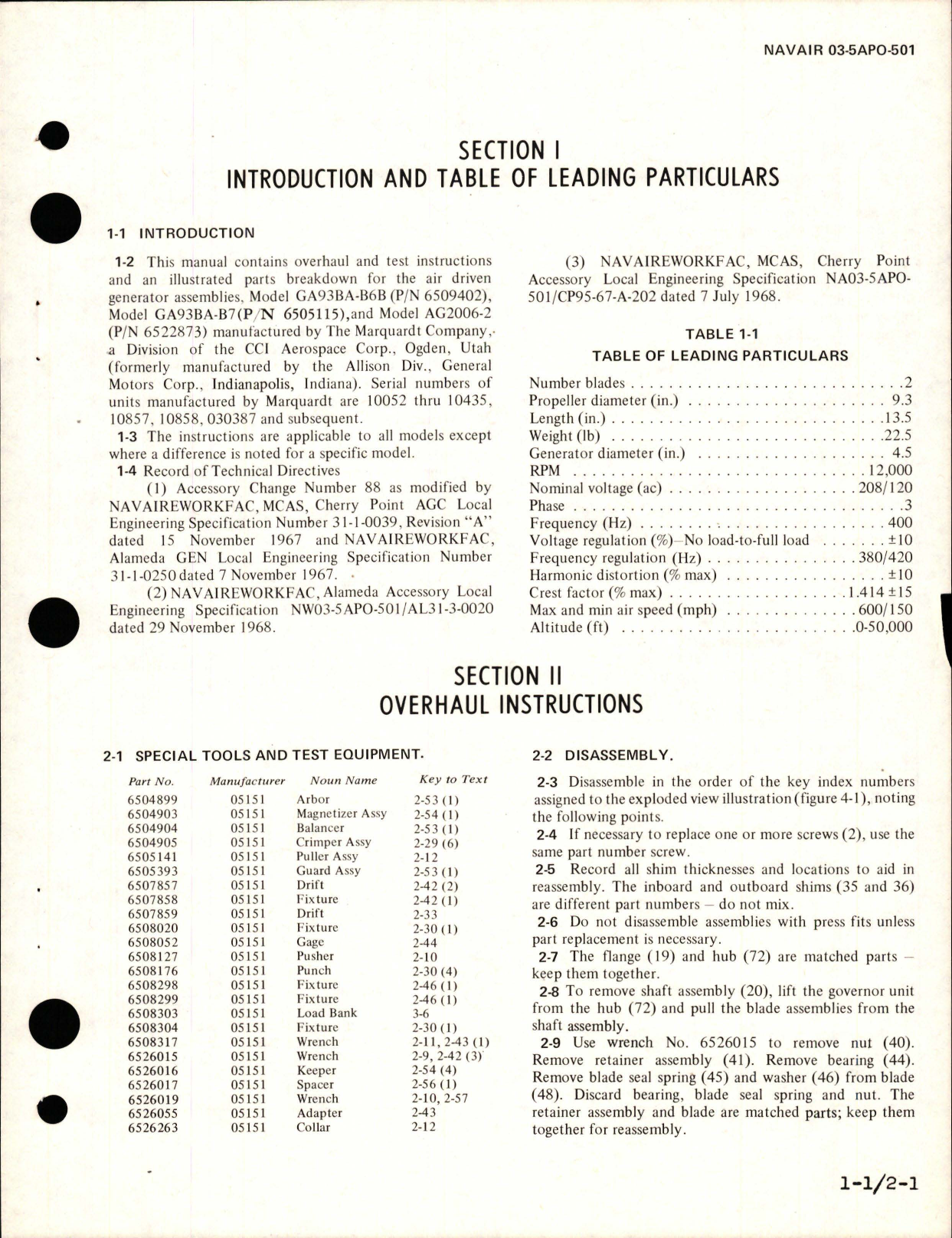 Sample page 5 from AirCorps Library document: Overhaul Instructions with Illustrated Parts Breakdown for Air Driven Generator Assembly