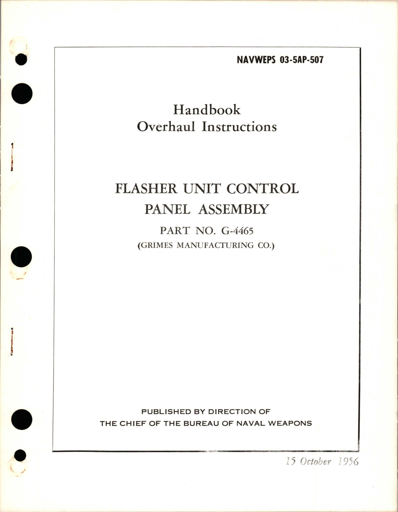 Sample page 1 from AirCorps Library document: Overhaul Instructions for Flasher Unit Control Panel Assembly - Part G-4465