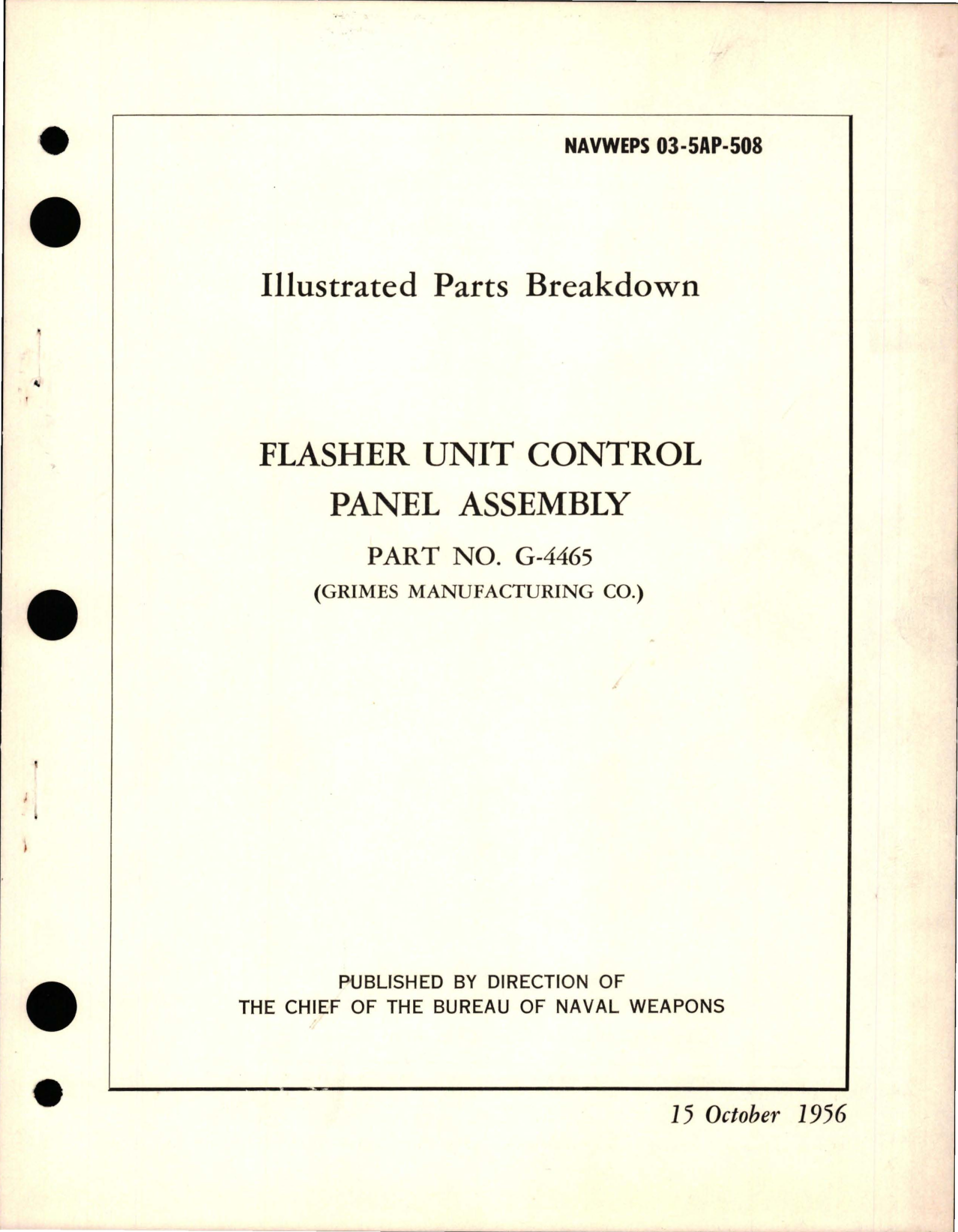 Sample page 1 from AirCorps Library document: Illustrated Parts Breakdown for Flasher Unit Control Panel Assembly - Part G-4465