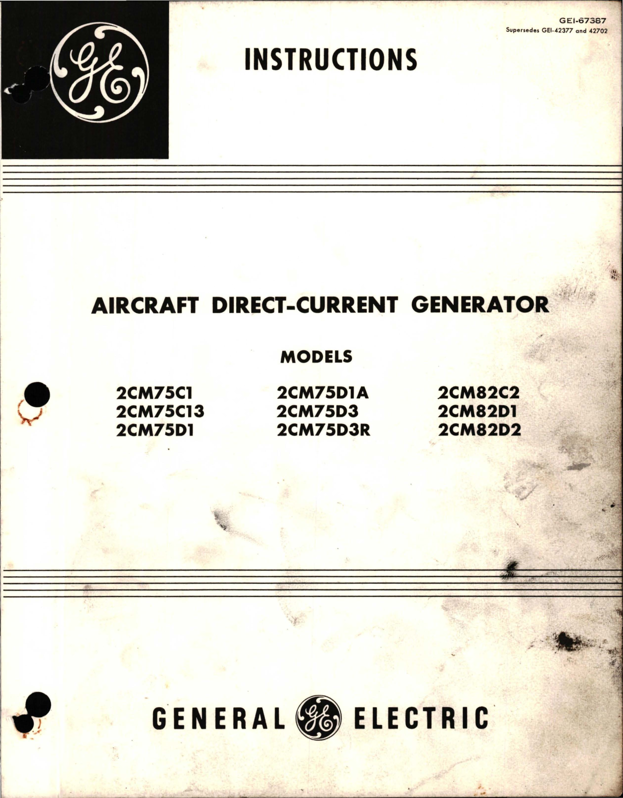 Sample page 1 from AirCorps Library document: Instructions for Direct-Current Generator 