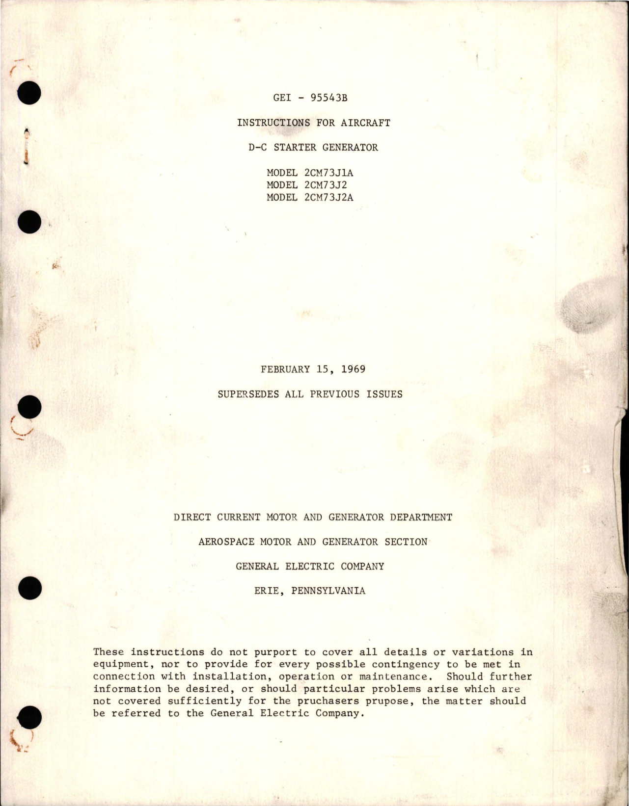 Sample page 1 from AirCorps Library document: Instructions for DC Starter Generator - Models 2CM73J1A, 2CM73J2, and 2CM73J2A 