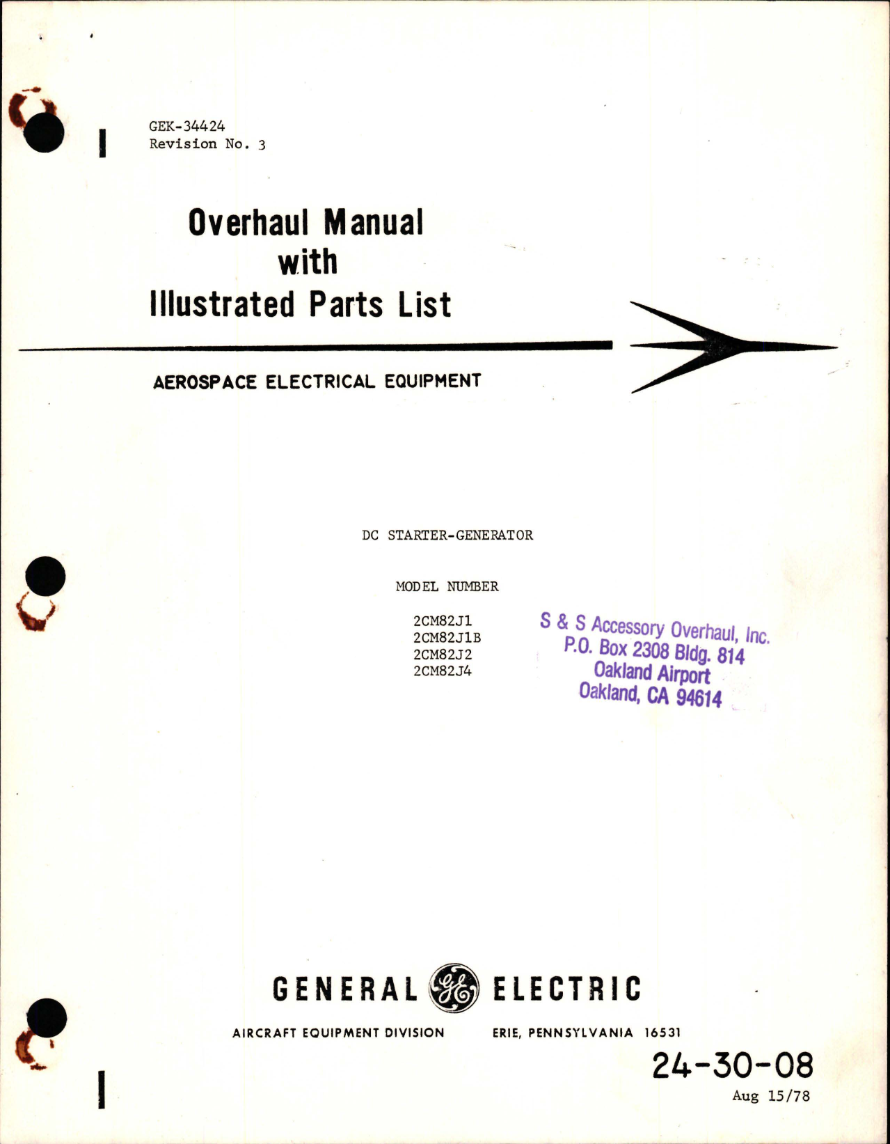 Sample page 1 from AirCorps Library document: Overhaul with Illustrated Parts List for DC Starter Generator - Models 2CM82J1, 2CM82J1B, 2CM82J2, and 2CM82J4 - Revision 3
