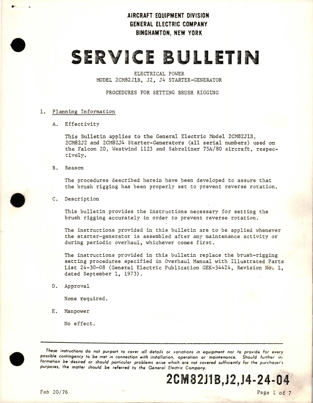 Sample page 1 from AirCorps Library document: Procedures for Setting Brush Rigging on Starter Generator - Model 2CM82J1B, 2CM82J2, and 2CM82J4 
