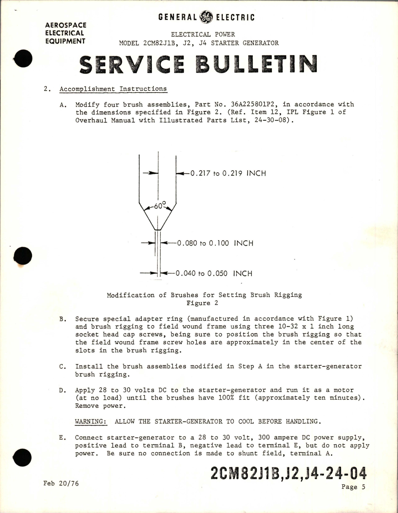 Sample page 5 from AirCorps Library document: Procedures for Setting Brush Rigging on Starter Generator - Model 2CM82J1B, 2CM82J2, and 2CM82J4 