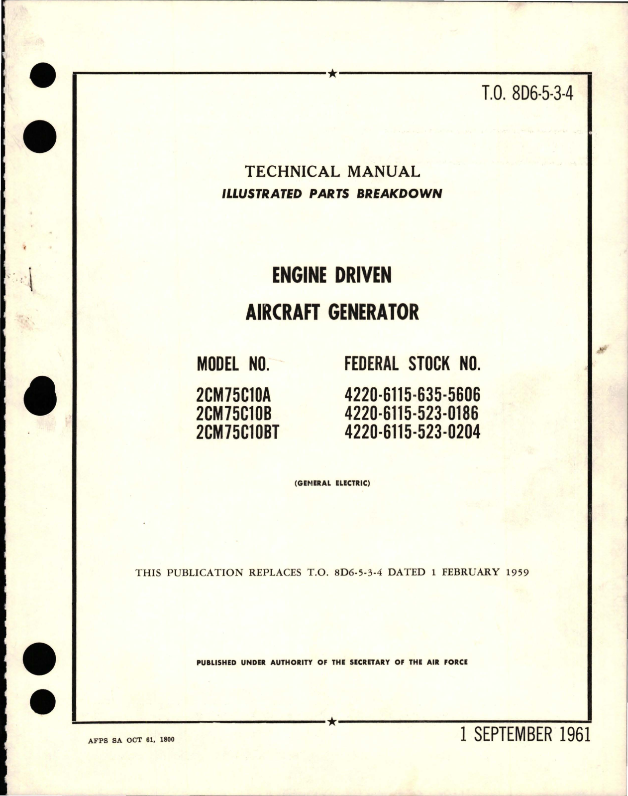 Sample page 1 from AirCorps Library document: Illustrated Parts Breakdown for Engine Driven Generator - Models 2CM75C10A, 2CM75C10B, and 2CM75C10BT