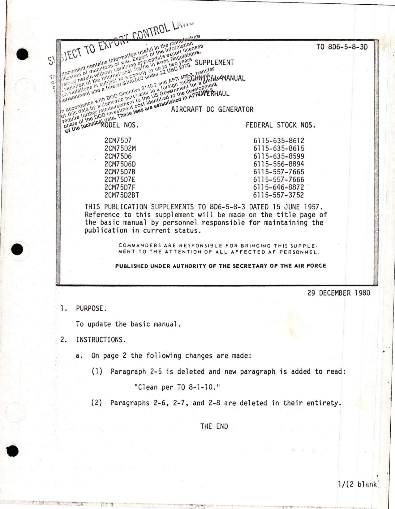 Sample page 1 from AirCorps Library document: Supplement to Overhaul for DC Generator