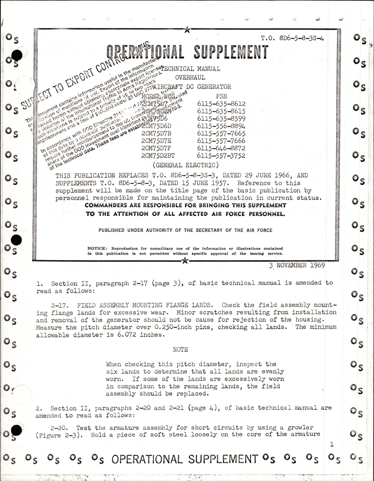 Sample page 1 from AirCorps Library document: Operational Supplement to Overhaul Manual for DC Generator