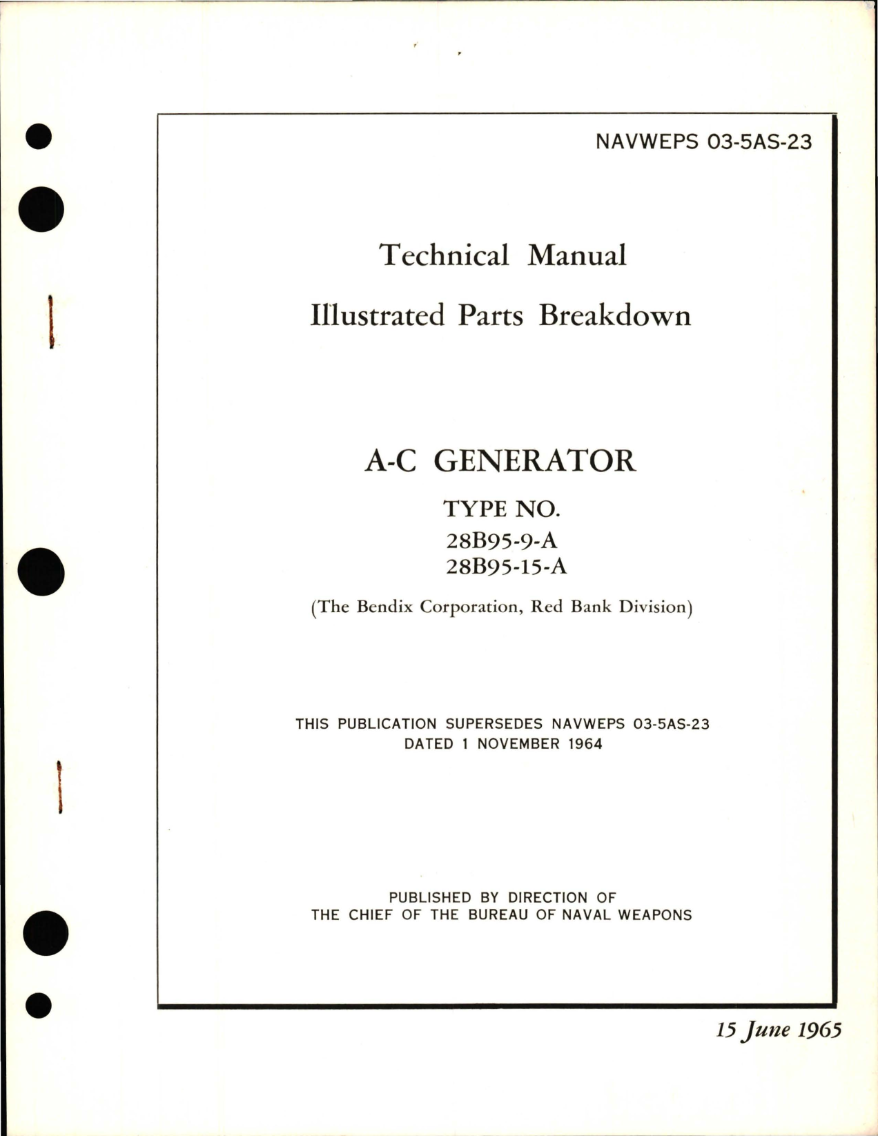 Sample page 1 from AirCorps Library document: Illustrated Parts Breakdown for A-C Generator - Types 28B95-9-A and 28B95-15-A
