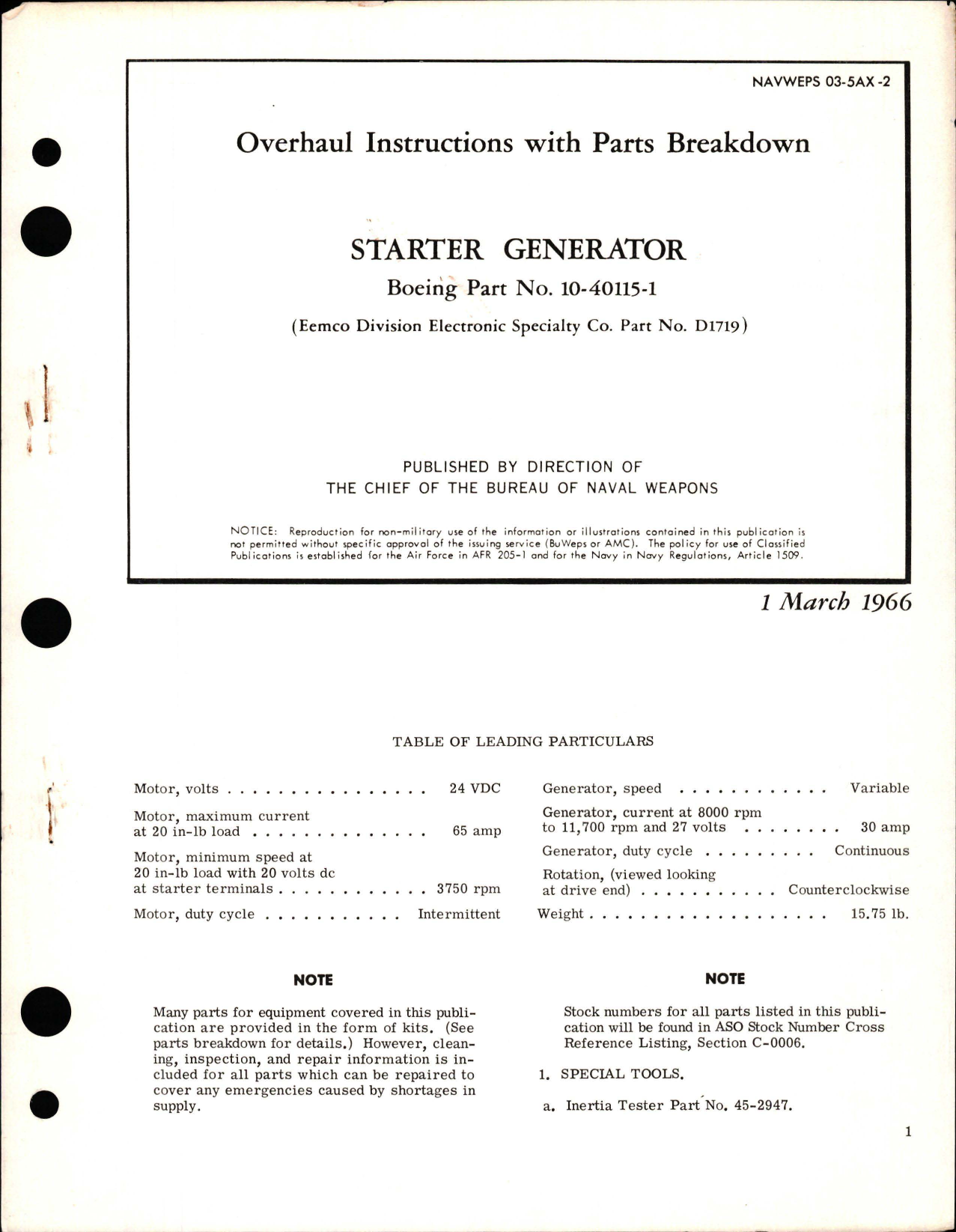 Sample page 1 from AirCorps Library document: Overhaul Instructions with Parts Breakdown for Starter Generator - Part 10-40115-1