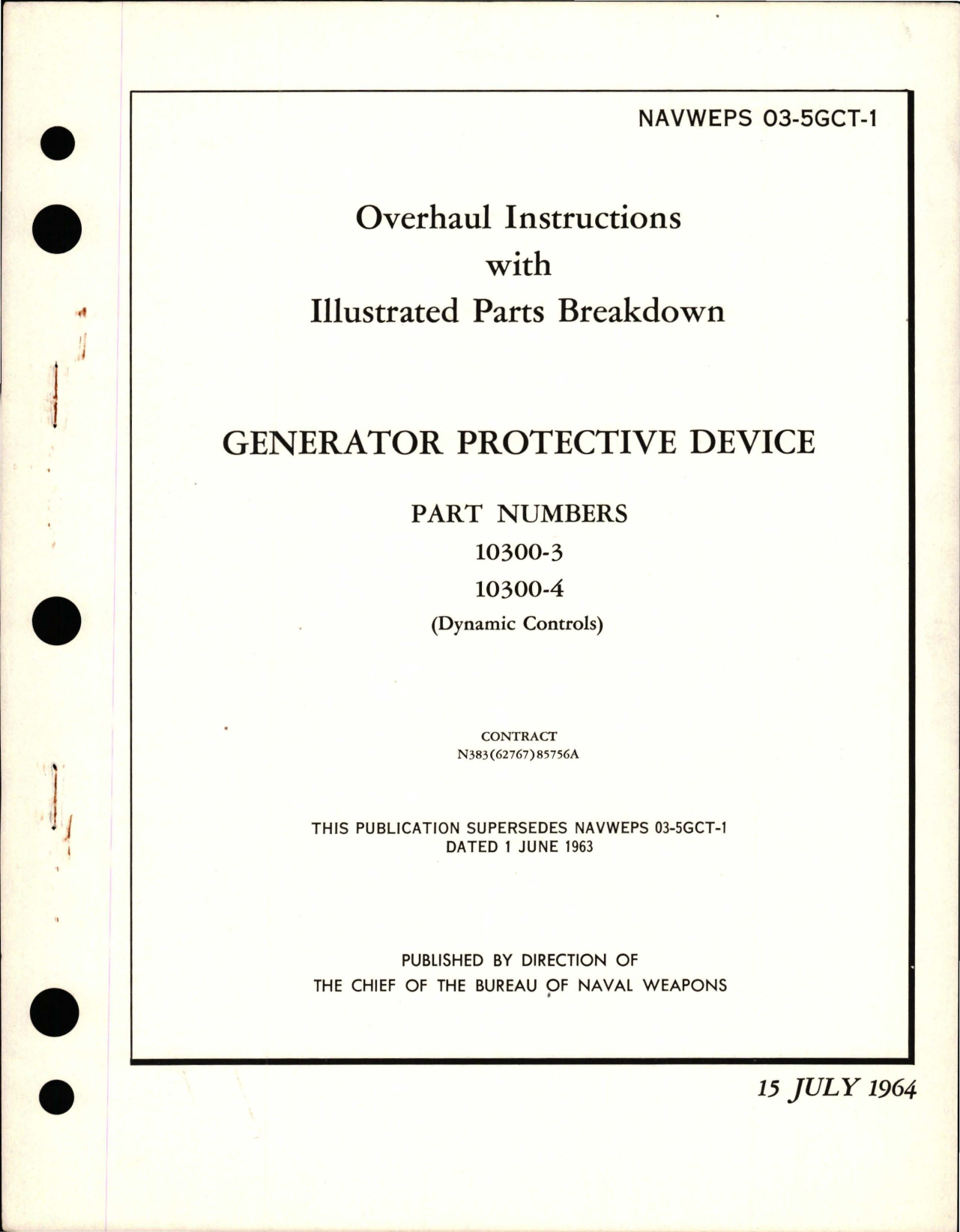 Sample page 1 from AirCorps Library document: Overhaul Instructions with Illustrated Parts Breakdown for Generator Protective Device - Parts 10300-3 and 10300-4