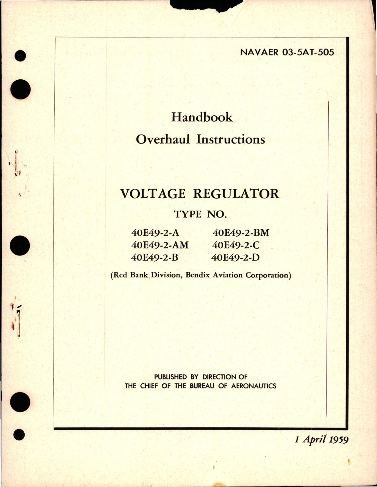 Sample page 1 from AirCorps Library document: Overhaul Instructions for Voltage Regulator 