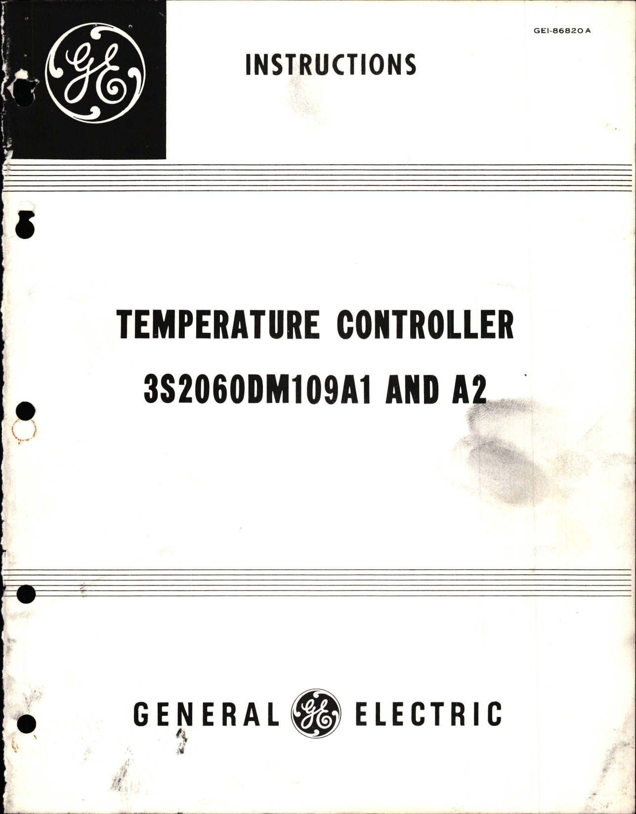 Sample page 1 from AirCorps Library document: Instructions for Temperature Controller - 3S2060DM109A1 and A2 