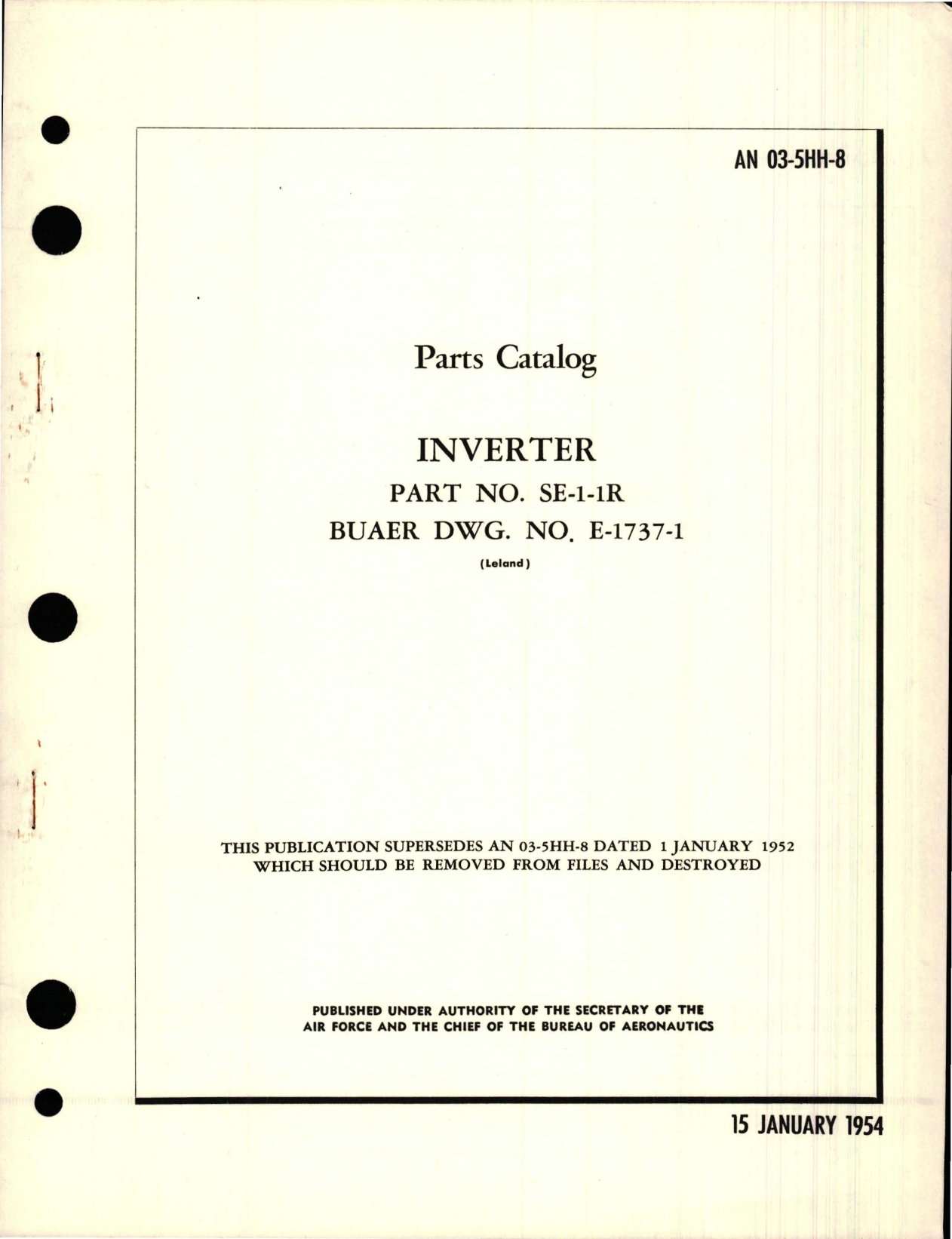 Sample page 1 from AirCorps Library document: Parts Catalog for Inverter - Part SE-1-1R