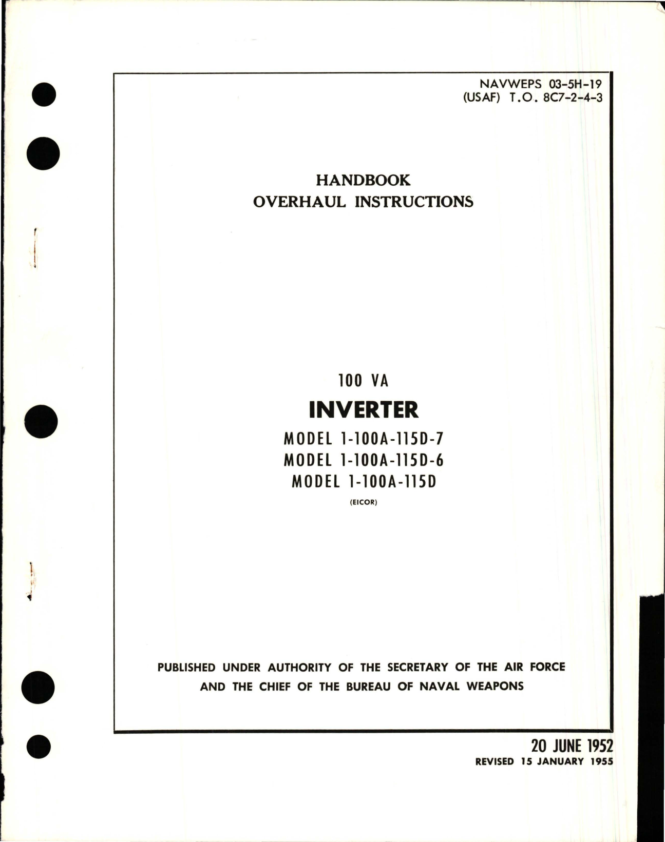 Sample page 1 from AirCorps Library document: Ovewrhaul Instructions for Inverter - 100VA 