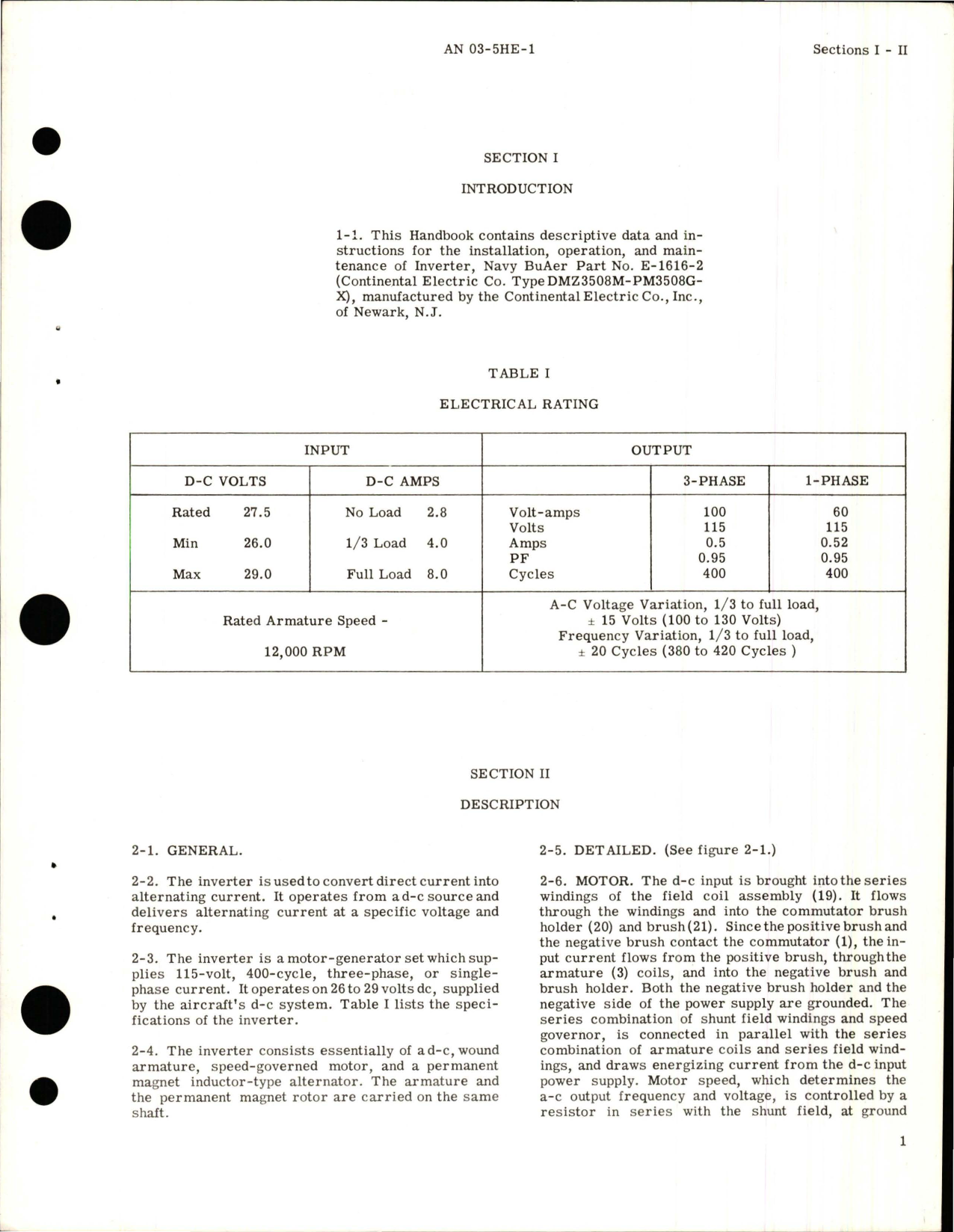 Sample page 5 from AirCorps Library document: Operation and Service Instructions for Inverter - Type DMZ3508M-PM3508G-X