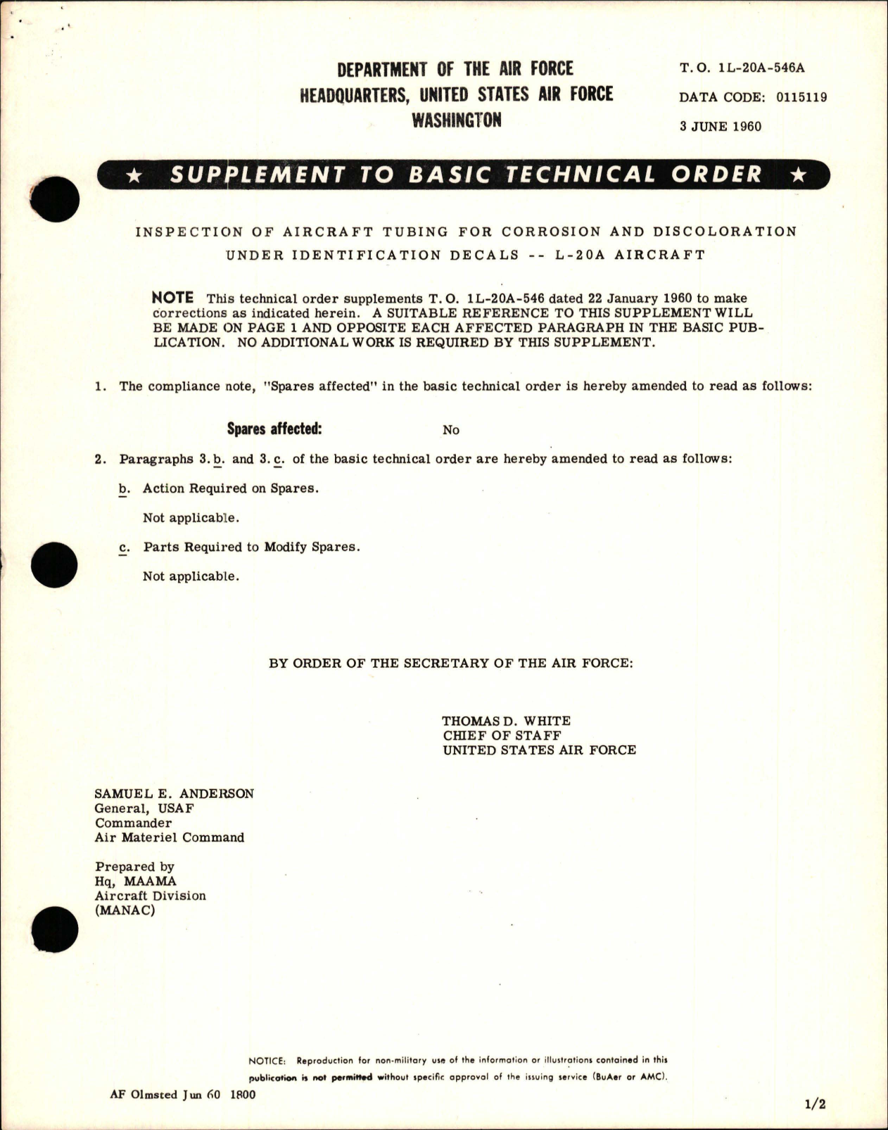 Sample page 1 from AirCorps Library document: Supplement to Inspection of Tubing for Corrosion and Discoloration Under Identification Decals - L-20A