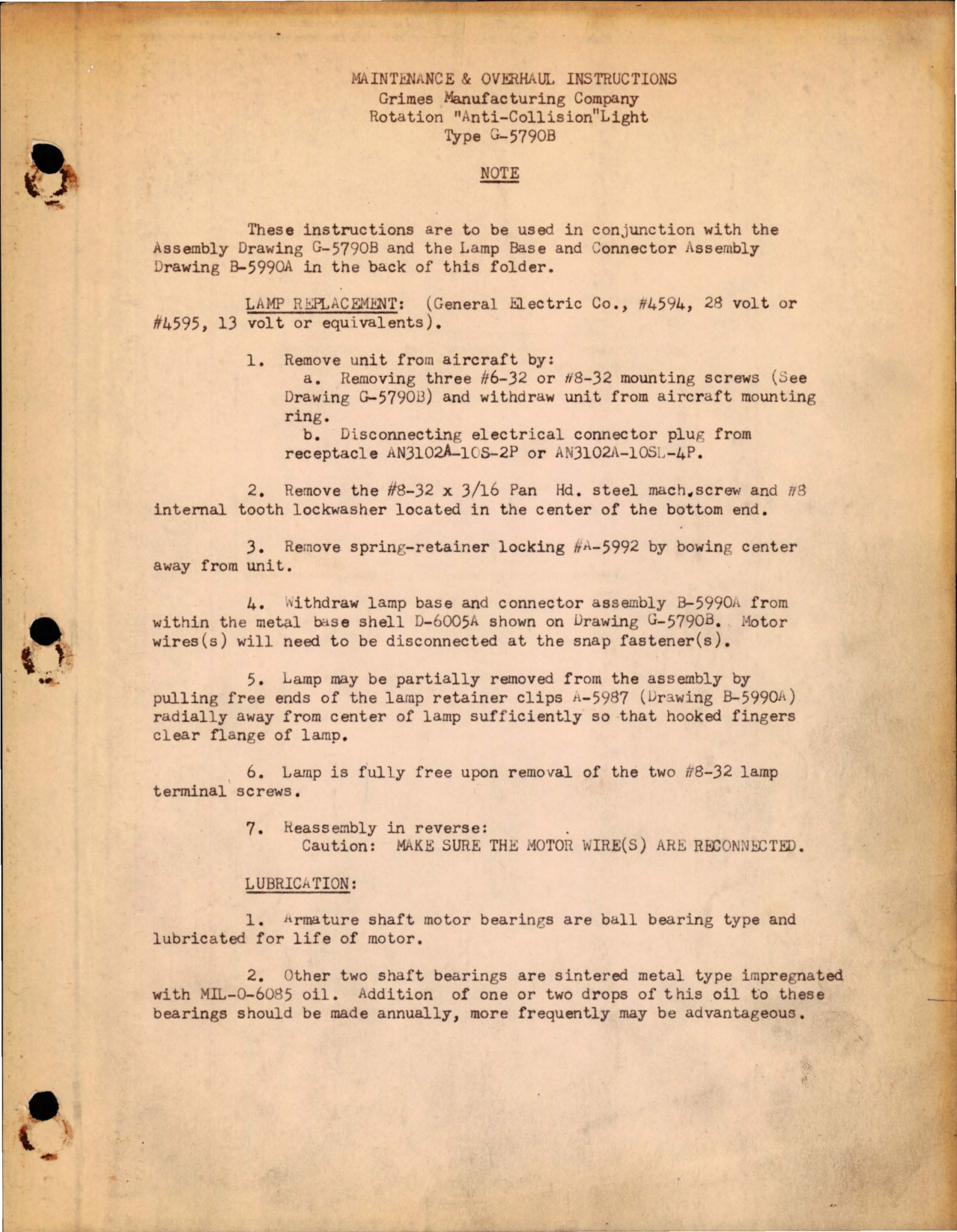 Sample page 1 from AirCorps Library document: Maintenance and Overhaul Instructions for Rotation Anti-Collision Light - Type G-5790B
