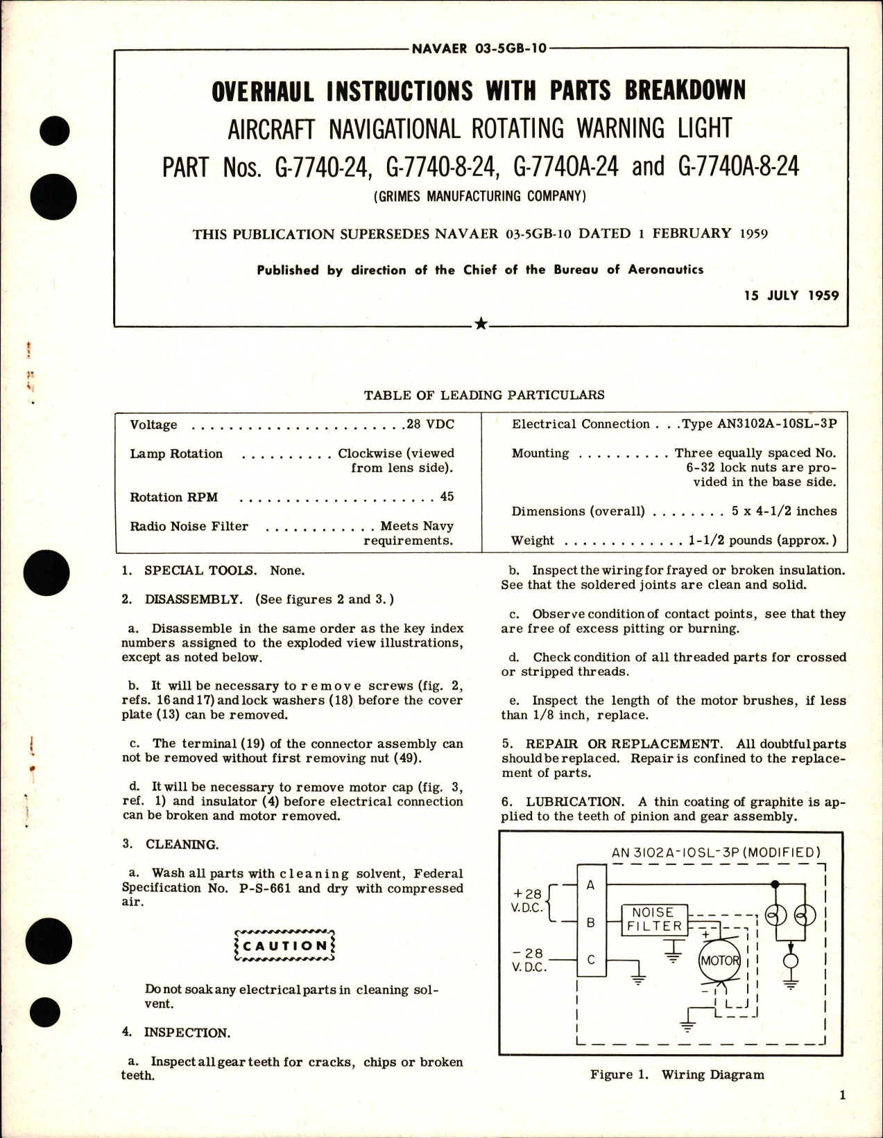 Sample page 1 from AirCorps Library document: Overhaul Instructions with Parts Breakdown for Navigational Rotating Warning Light 