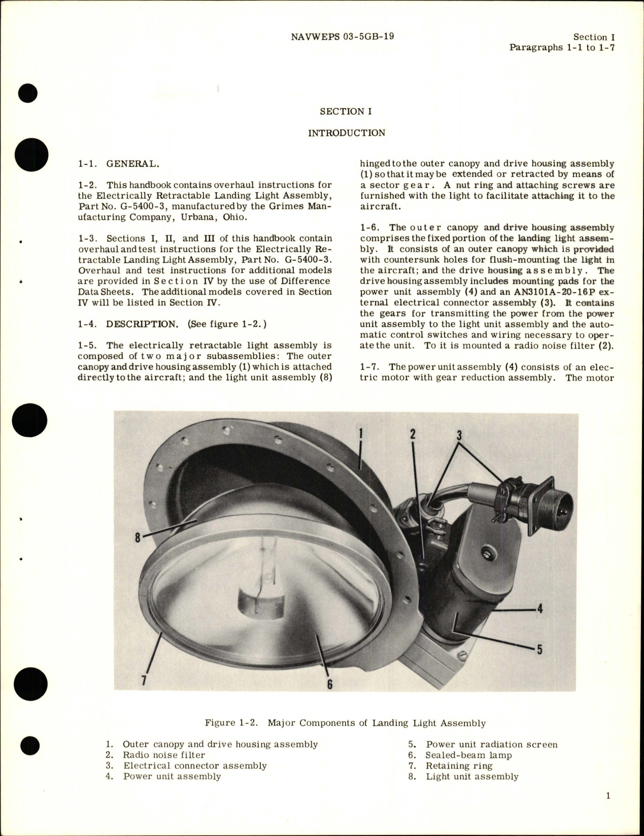 Sample page 5 from AirCorps Library document: Overhaul Instructions for Electrically Retractable Landing Light Assembly 