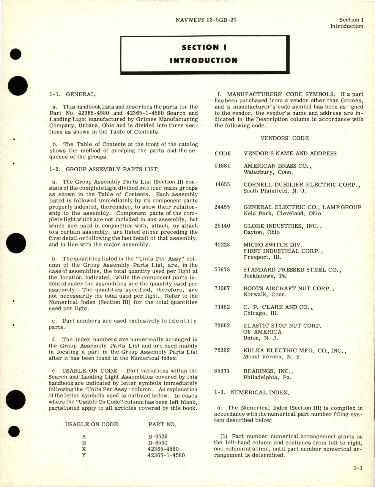 Sample page 5 from AirCorps Library document: Illustrated Parts Breakdown for Search and Landing Light - Parts 42365-4580 and 42365-1-4580