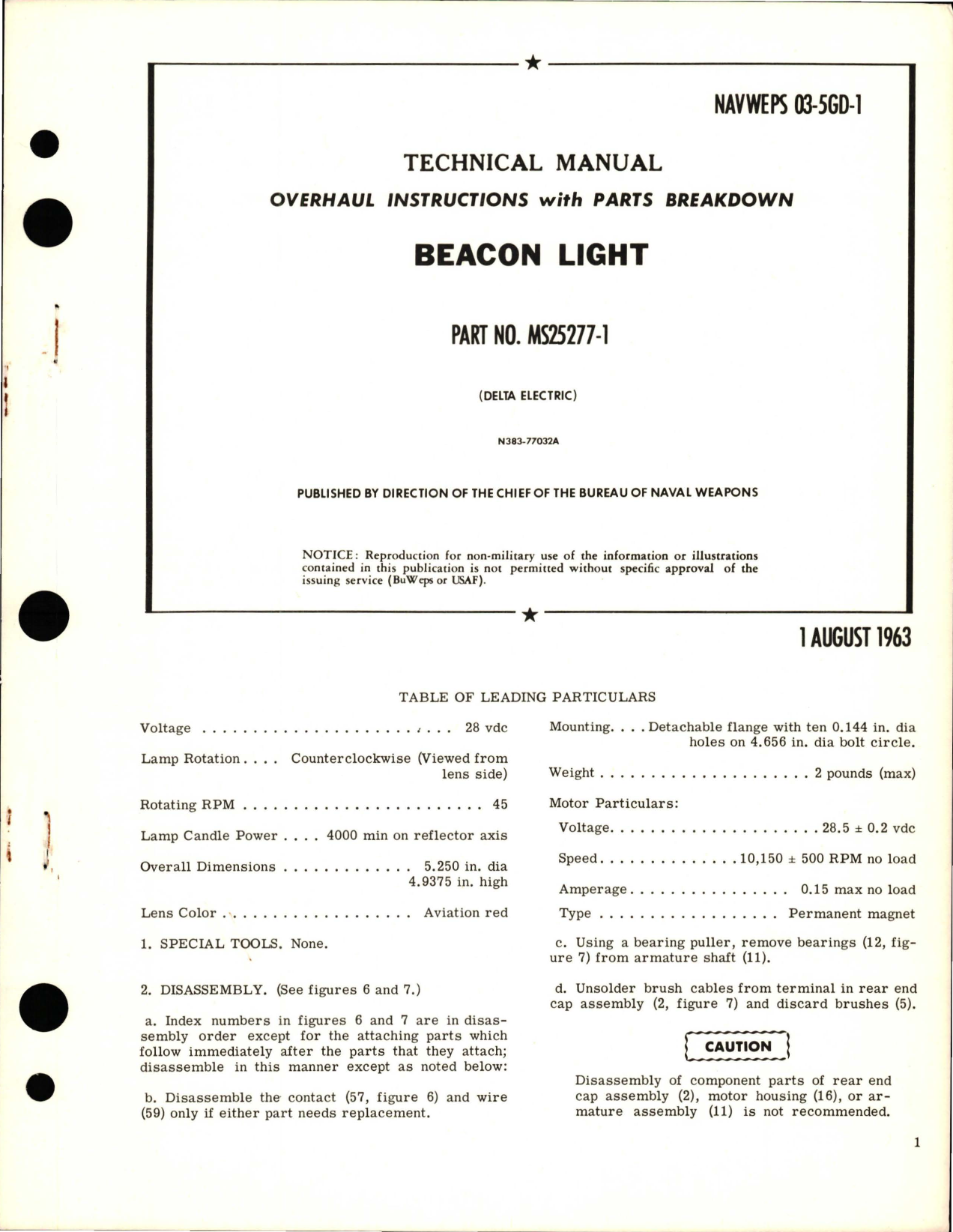 Sample page 1 from AirCorps Library document: Overhaul Instructions with Parts Breakdown for Beacon Light - Part MS25277-1