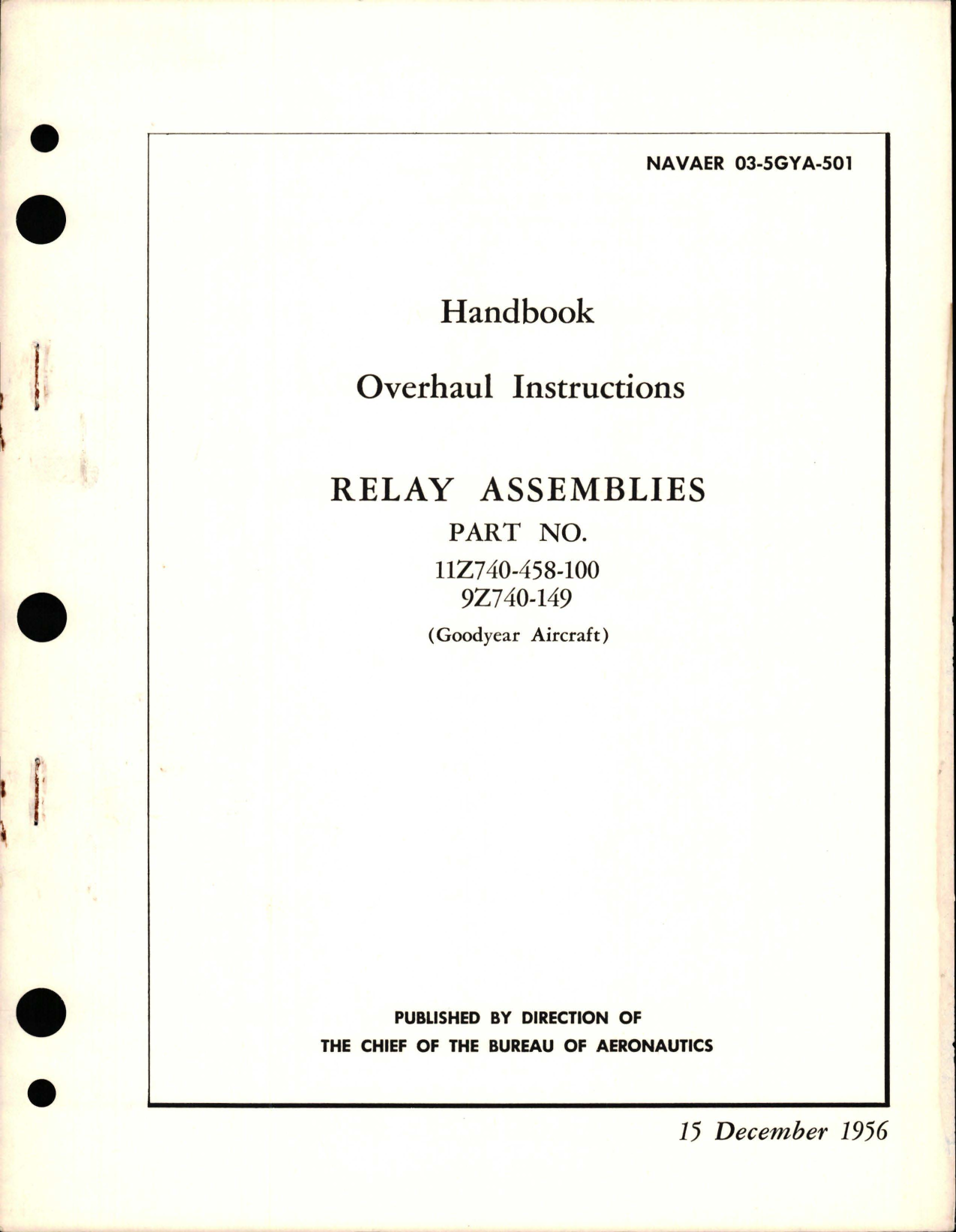 Sample page 1 from AirCorps Library document: Overhaul Instructions for Relay Assemblies - Parts 11Z740-458-100, 9Z740-149