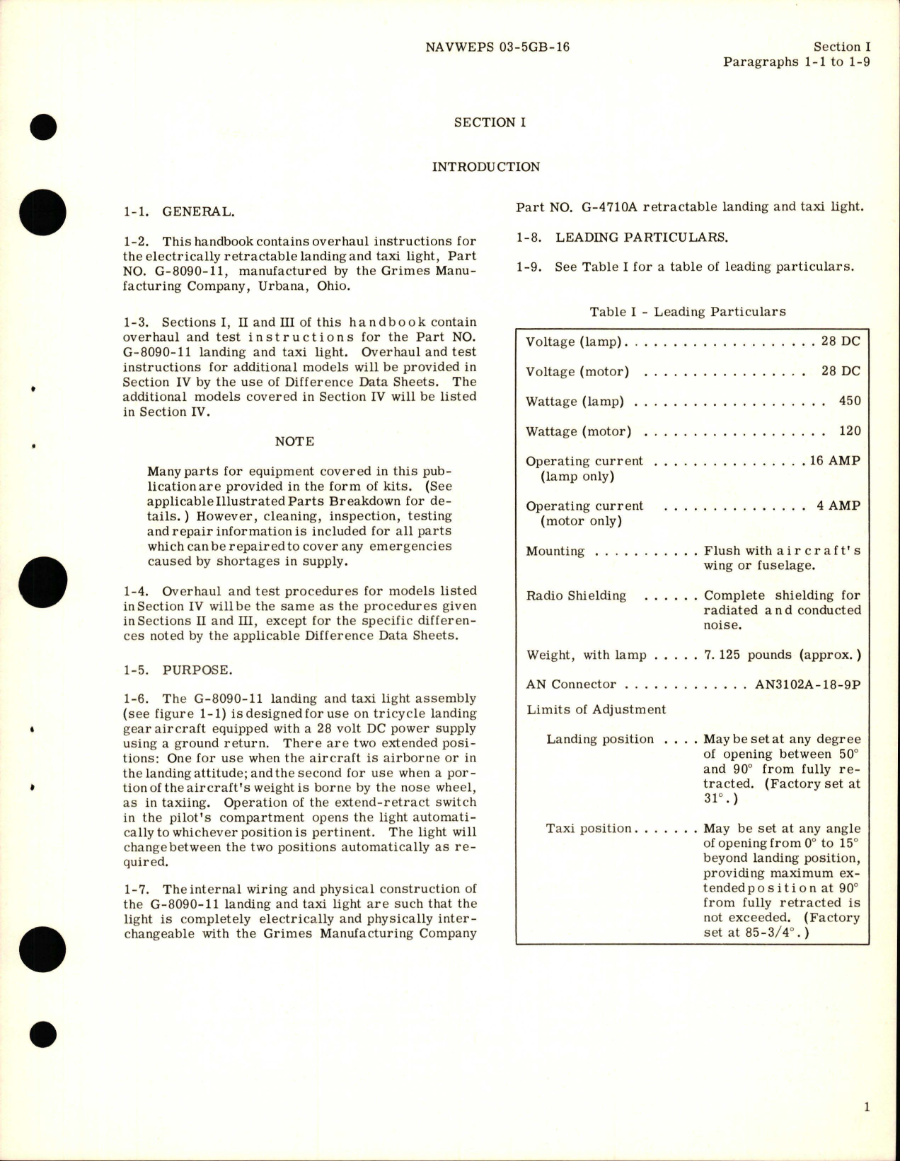 Sample page 5 from AirCorps Library document: Overhaul Instructions for Landing and Taxi Light Assembly - Part G-8090-11 