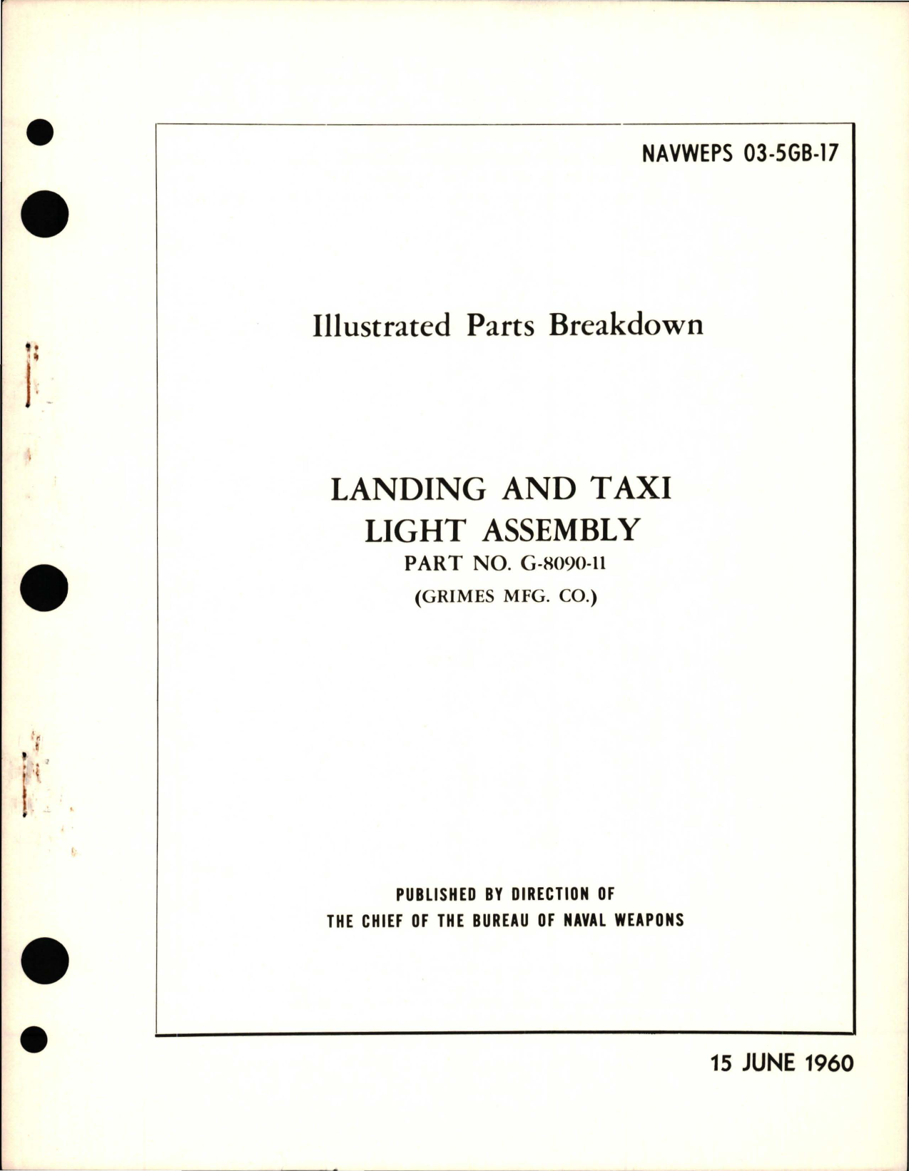 Sample page 1 from AirCorps Library document: Illustrated Parts Breakdown for Landing and Taxi Light Assembly - Part G-8090-11