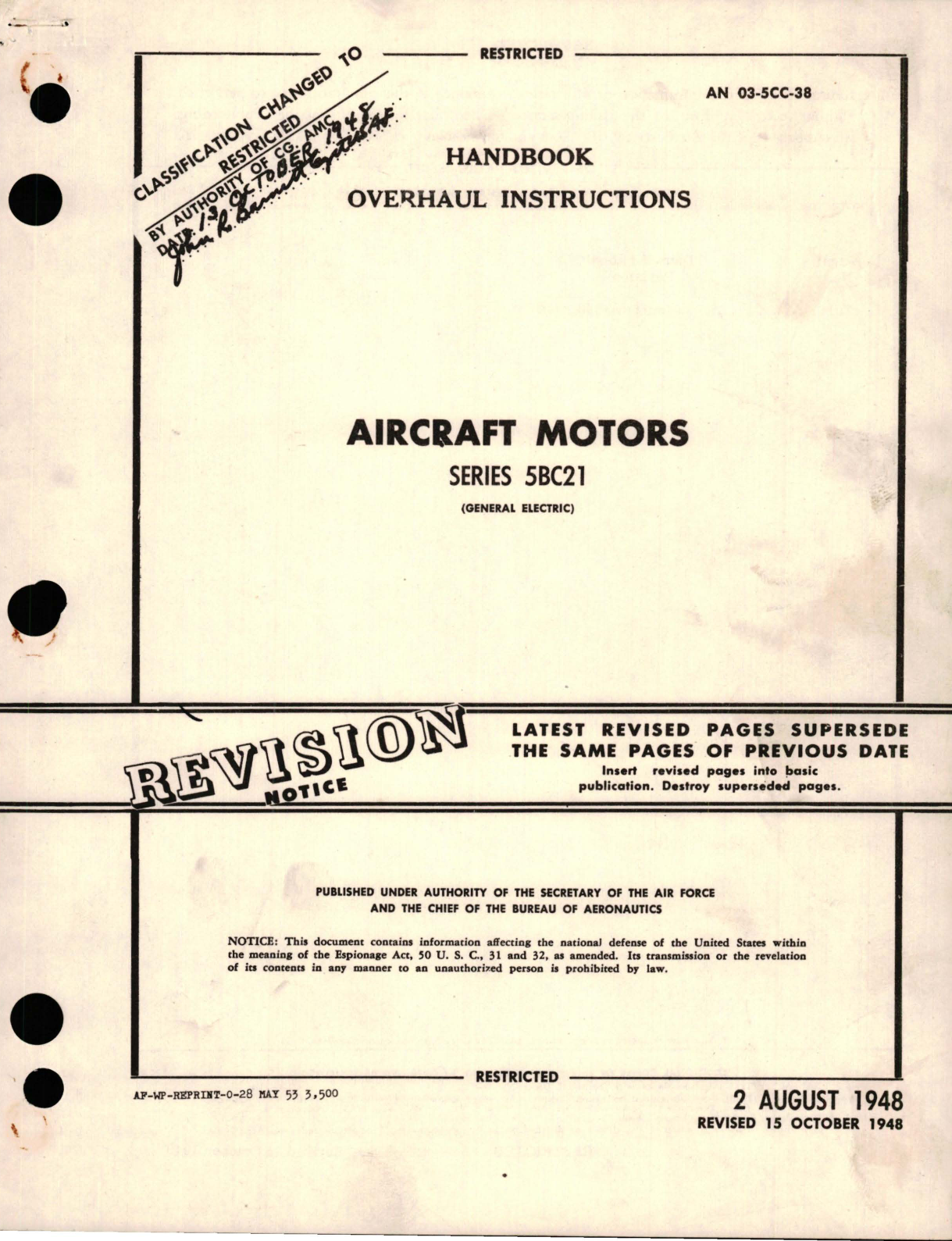 Sample page 1 from AirCorps Library document: Overhaul Instructions for Aircraft Motors - Series 5BC21 